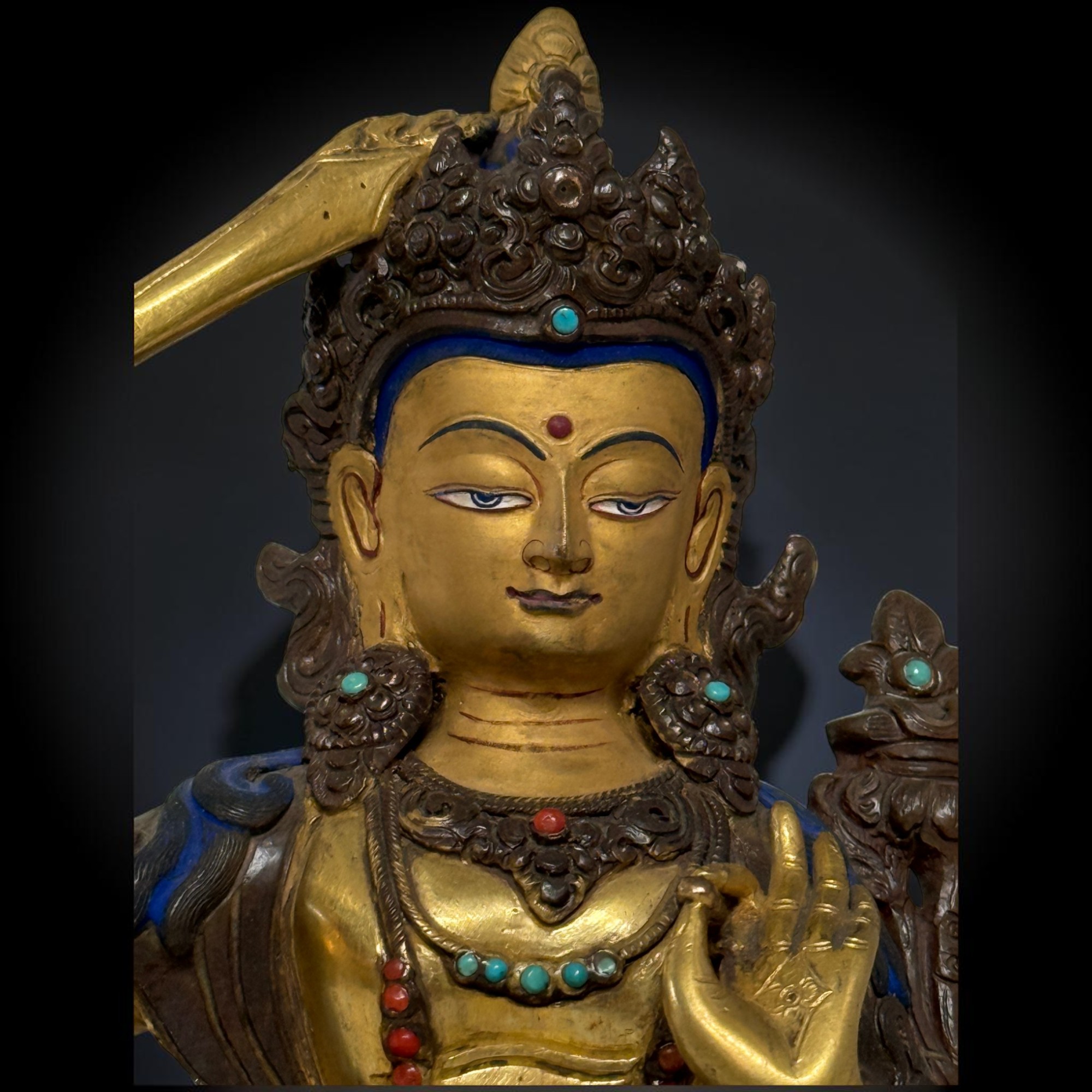 Manjushri Buddha Figur aus Bronze - vergoldet