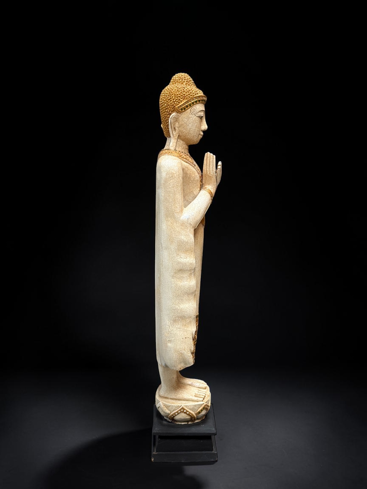 Thailändische Holz Buddha Figur 116 cm – Dharmachakra Mudra Skulptur groß
