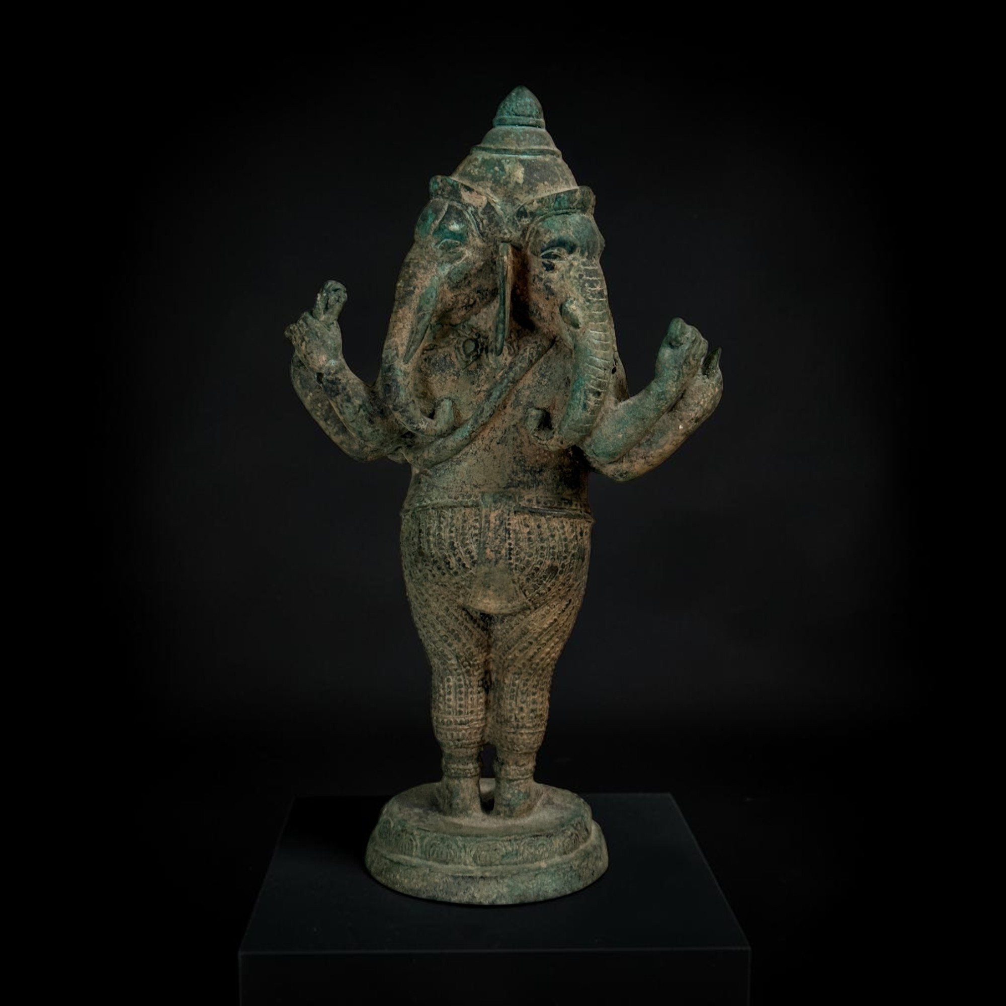 Bronze Ganesha Figur aus Thailand - dreiköpfig - 32 cm groß