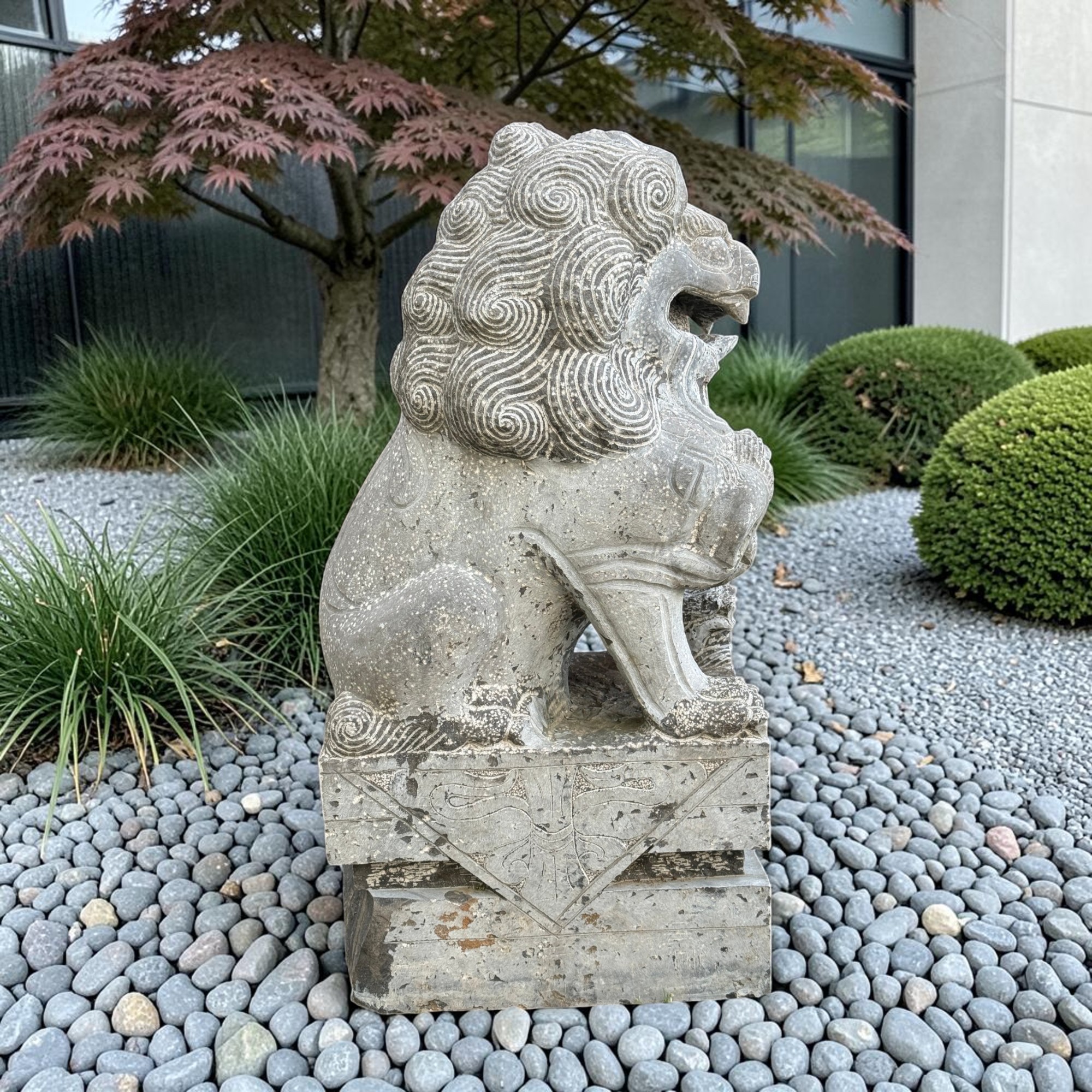 Chinesischer Wächterlöwe Tempellöwe Naturstein Skulptur China 110cm