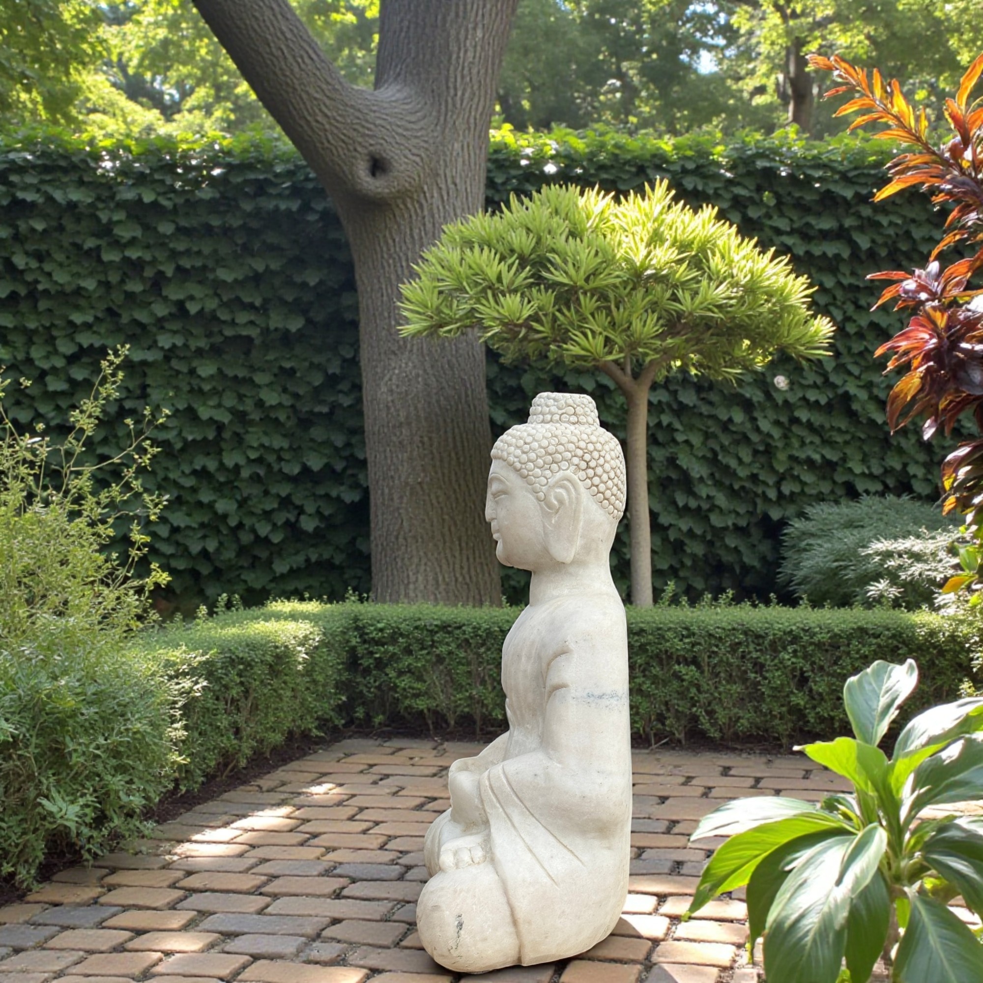 Marmor-Buddha sitzend 45cm – Amitabha Meditationsgeste – Naturstein-Unikat