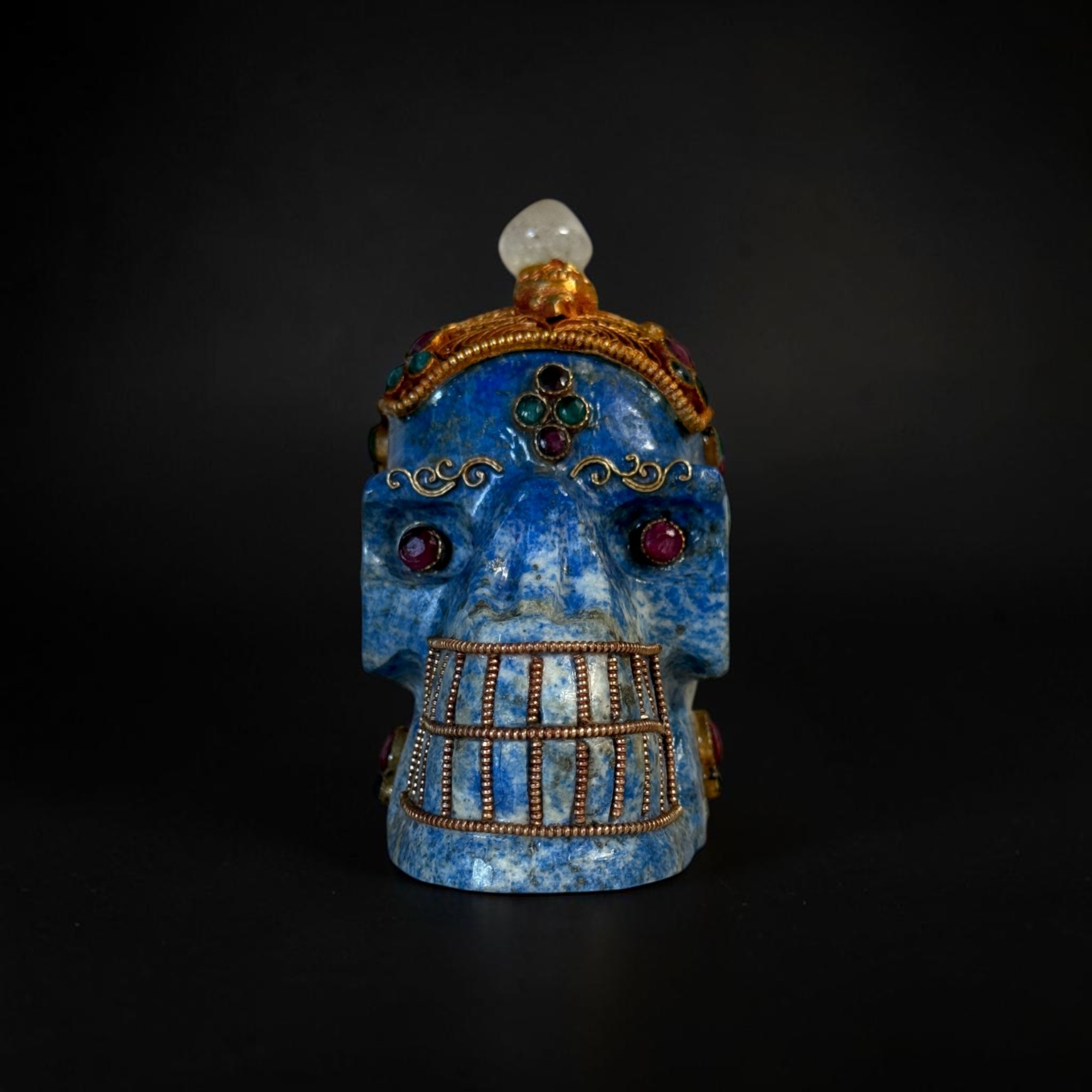 Lapis Lazuli Skull Totenkopf mit Edelsteinen Nepal - 9 cm