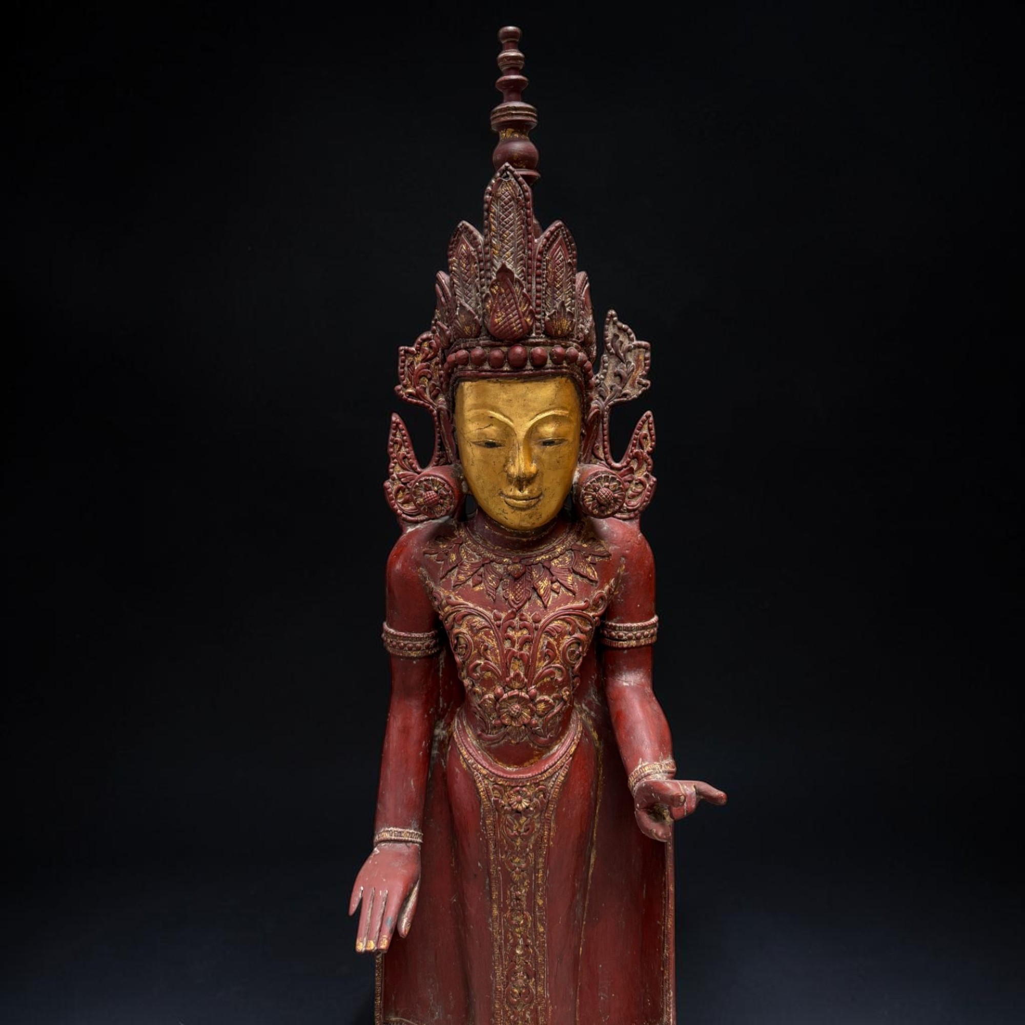 Jambupati Buddha Statue Birma Teak Holz Skulptur Karana Mudra