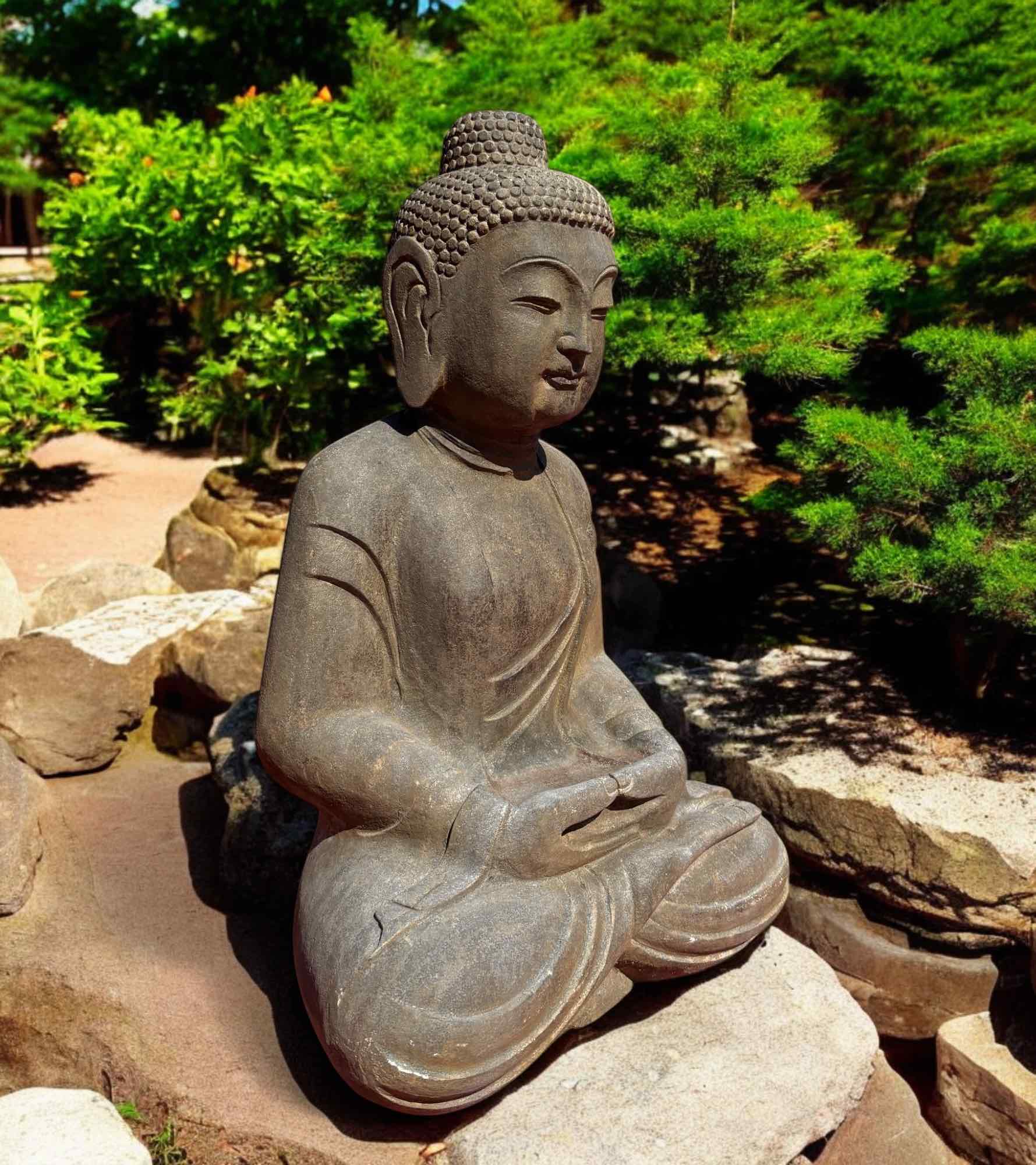 Garten Buddha Statue Naturstein Figur Meditations Geste