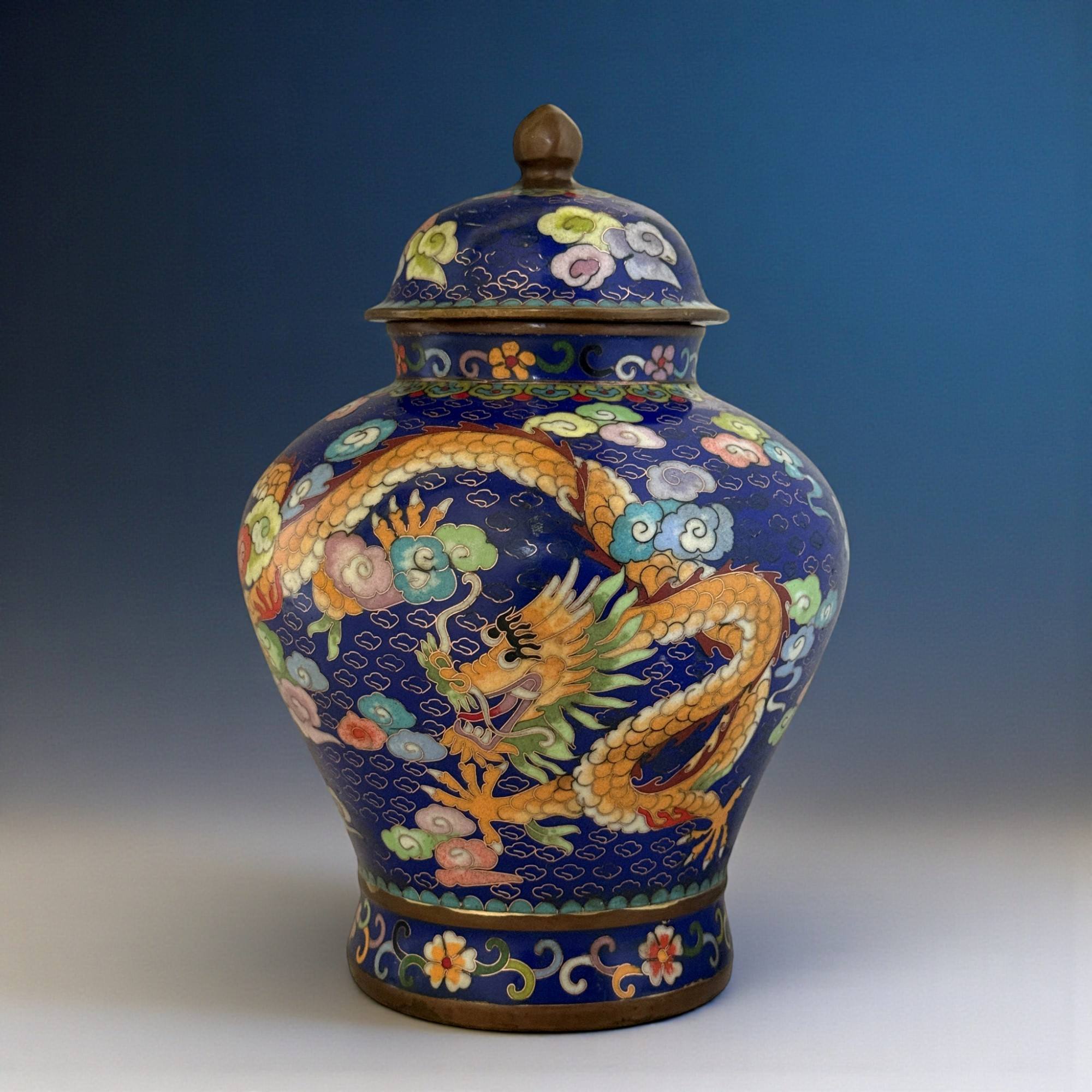 Chinesische Cloisonné Vase Bronze Drache & Phönix