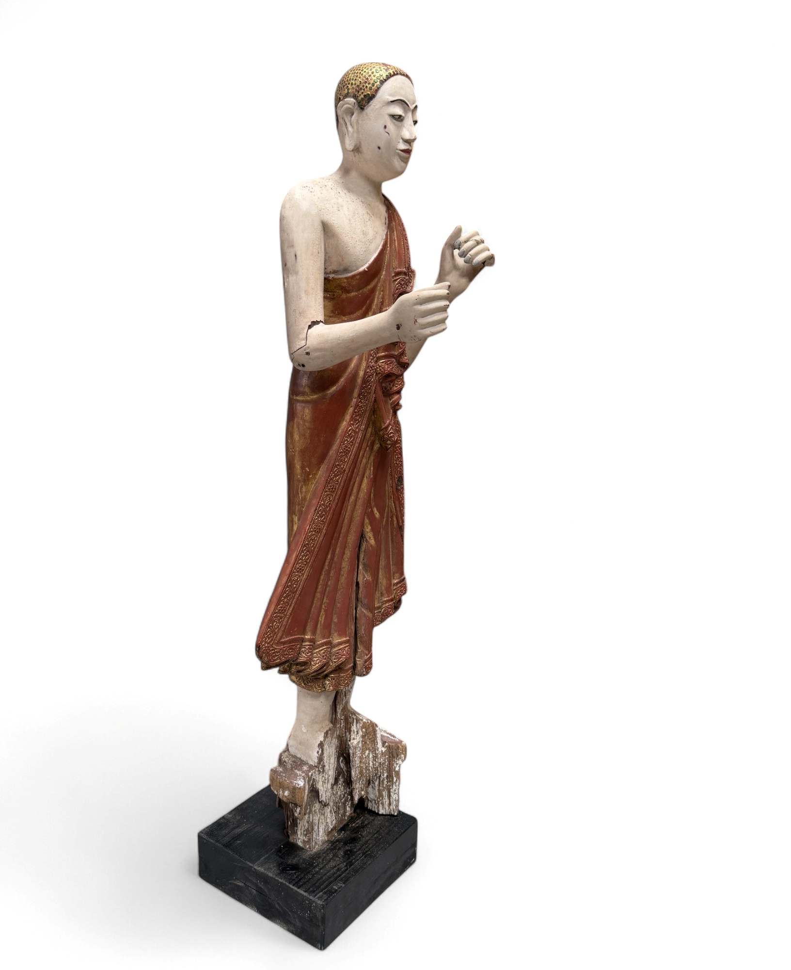 Burmesische Mönchsfigur aus Teakholz – ca. 140 Jahre alt