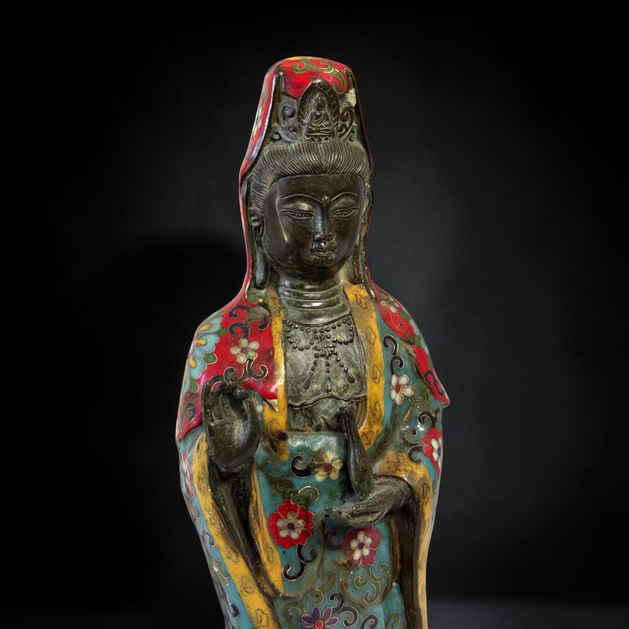 Guan Yin Bronze Figur China Bodhisattva Skulptur Buddha Figur