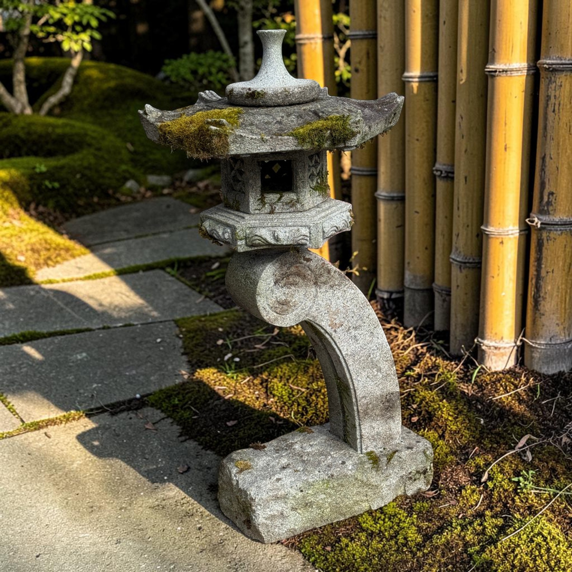 Alte Japanische Rankei Steinlaterne Granit 125cm - Bemoost & Frostfest - 154kg