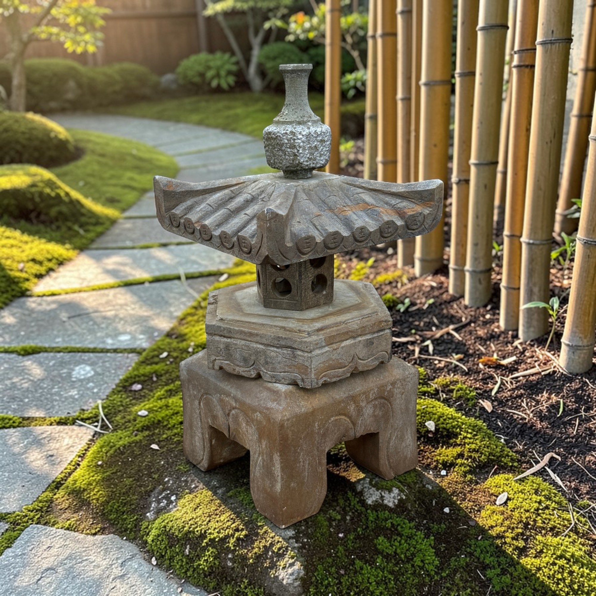 Altes Geisterhaus Steinlaterne Tibet/China - Patchwork Sichuan Unikat - 54 cm