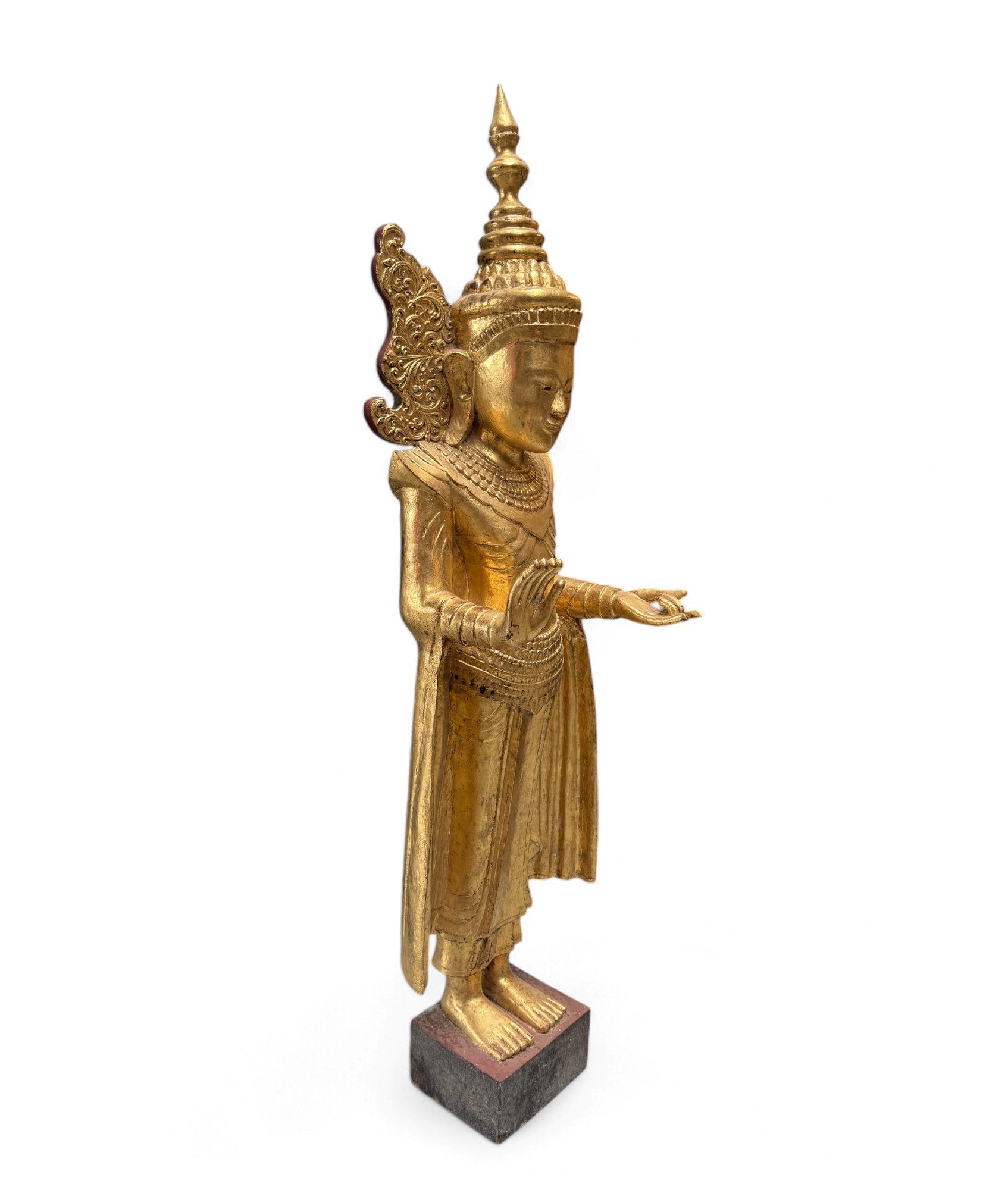 Buddha Statue Birma Teak Holz Skulptur Schutzgeste