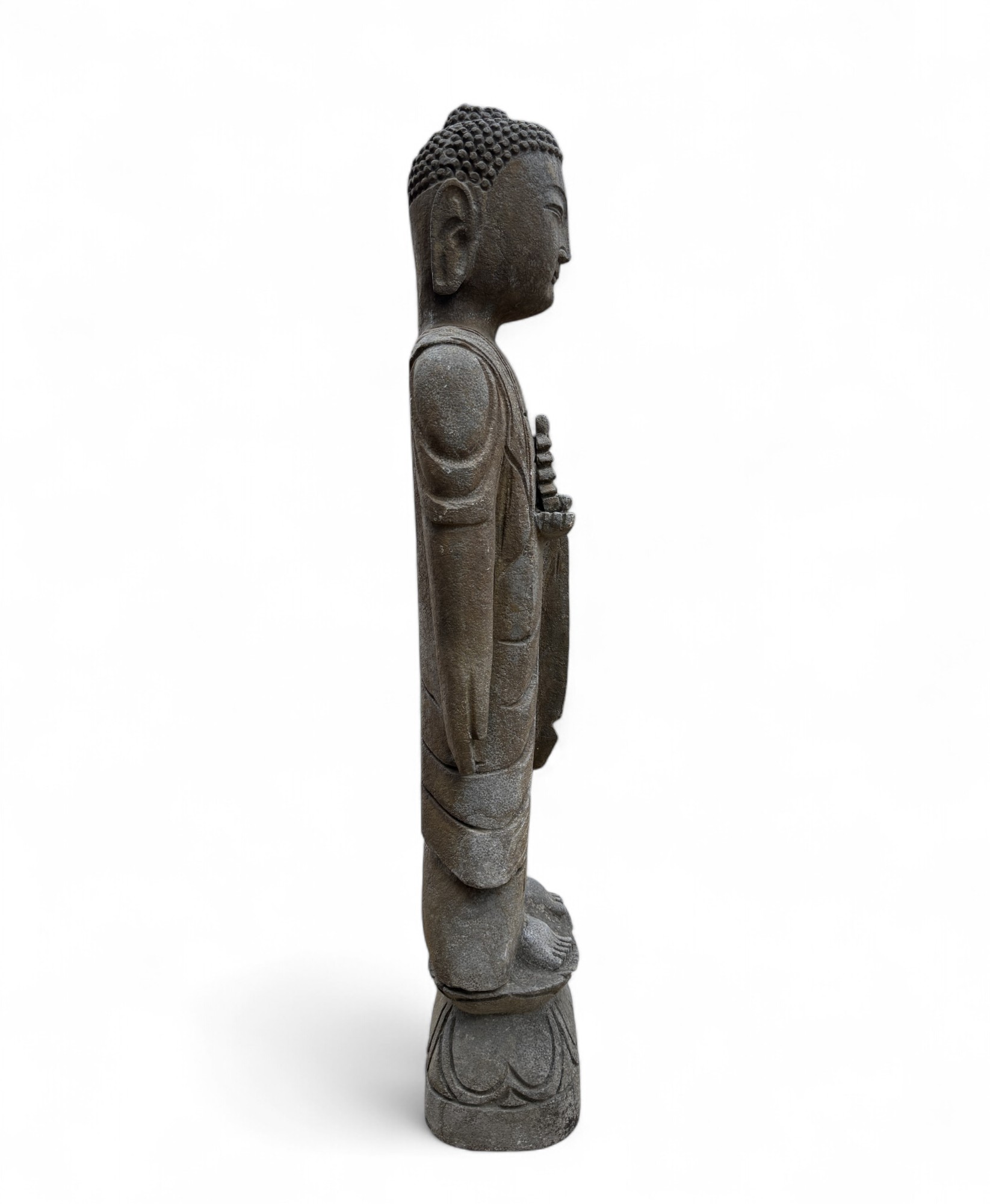 Naturstein Buddha mit Pagode – Stehende Statue, Tibet/China, 70 cm