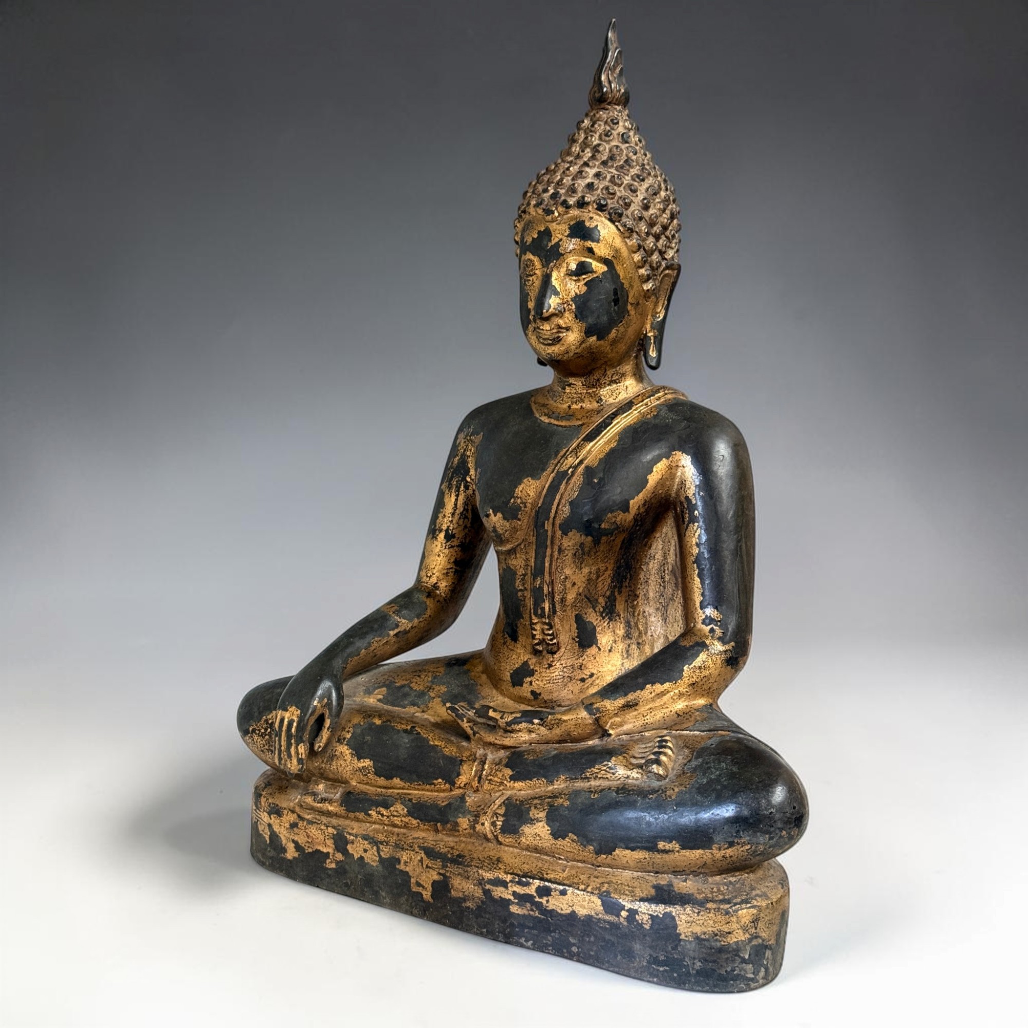 Bronze Buddha Thailand 59cm Sukhothai Stil massiv 18,5kg Vergoldet Sammlerstück