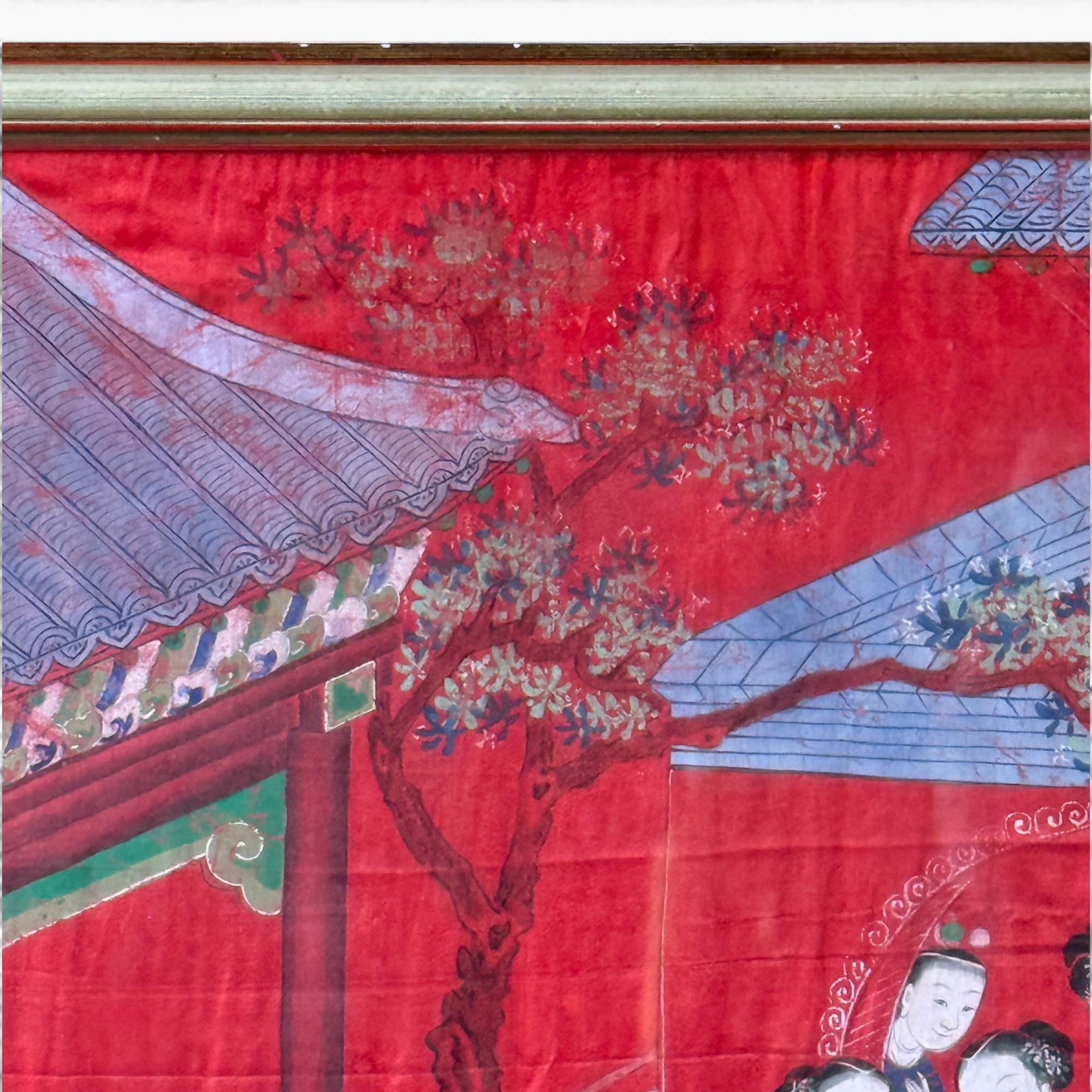 Chinesische Malerei auf Seide – Hofdamen im Palastgarten, gerahmt, 65 x 46 cm