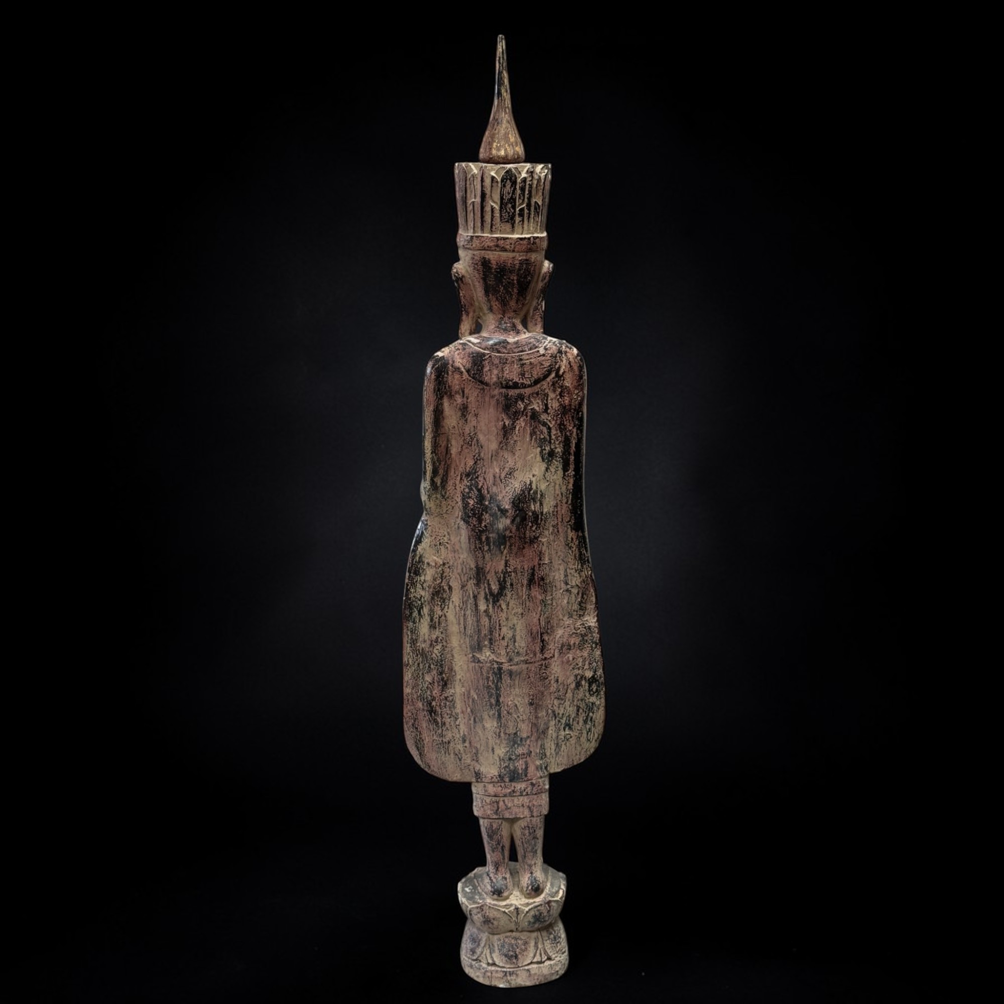 Königlicher Teakholz-Buddha Burma, 166 cm, 19. Jahrhundert – Seltene Herz-Mudra