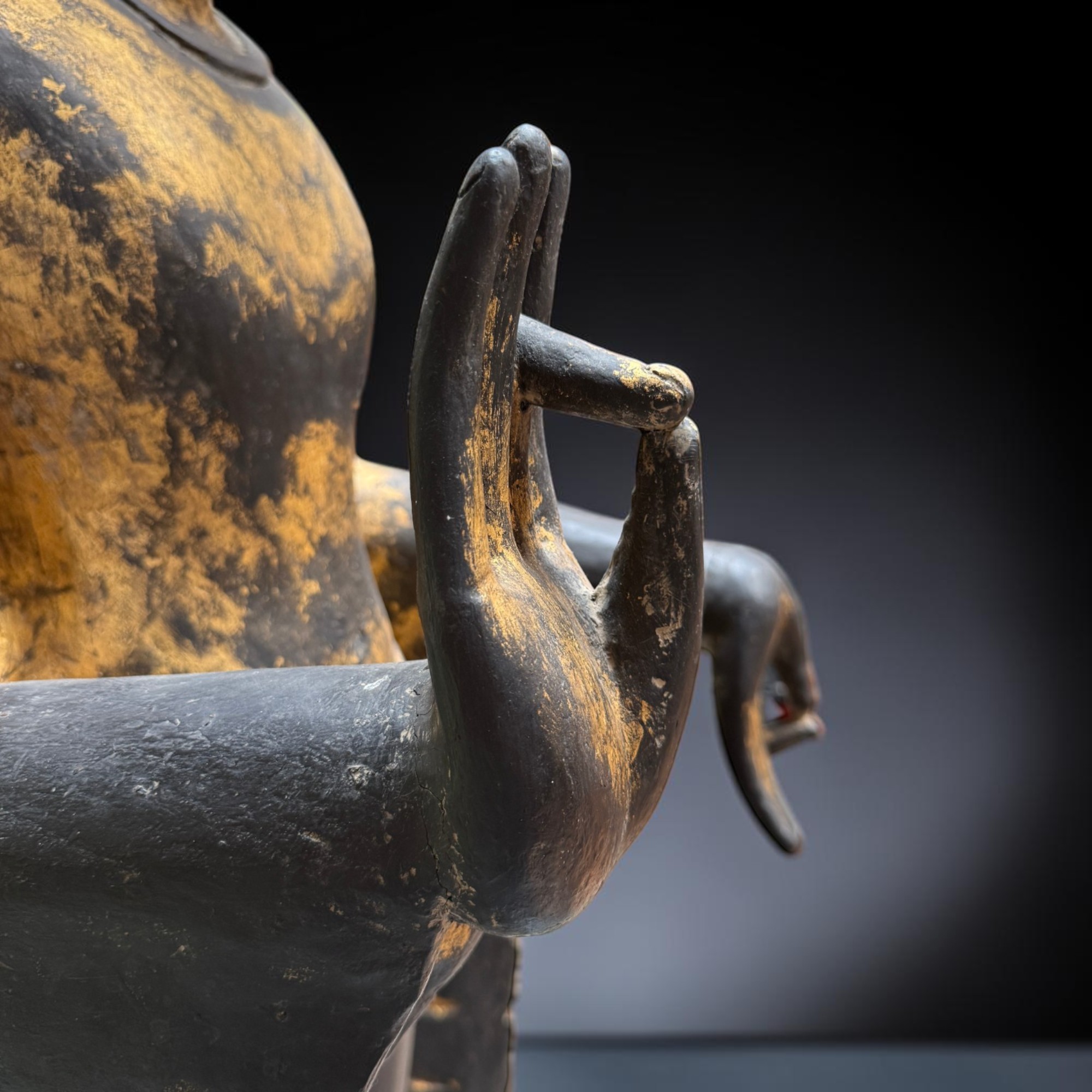 Buddha Figur stehend Teakholz Skulptur Burma Rakhine Asiatika 185cm