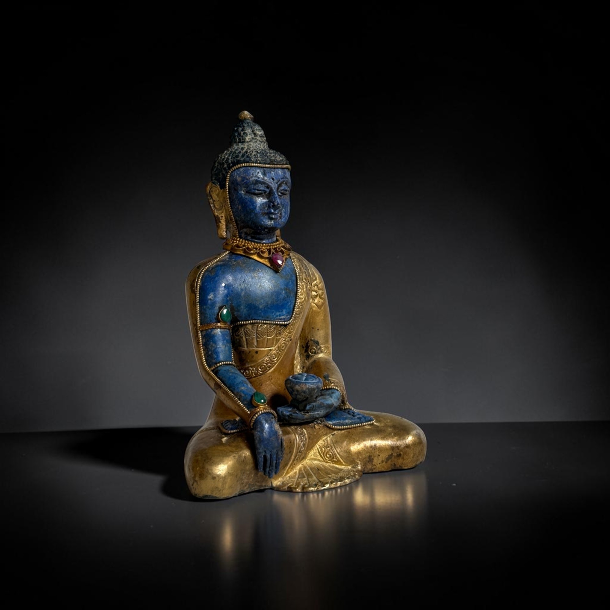 Siddhartha Gautama Buddha Skulptur Bronze Lapis Lazuli Nepal 16,5cm