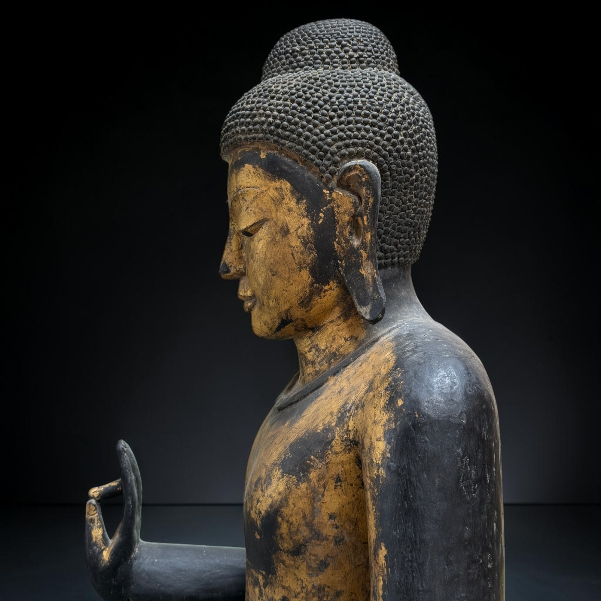 Buddha Figur stehend Teakholz Skulptur Burma Rakhine Asiatika 185cm