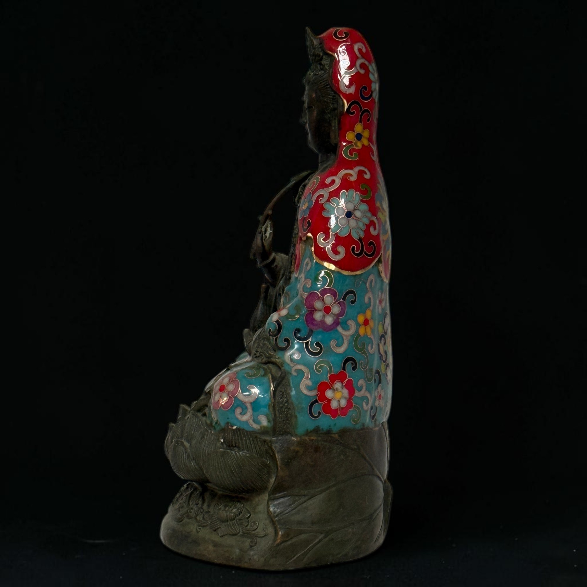 Guanyin Bodhisattva Figur Bronze Cloisonné Skulptur China Emaille
