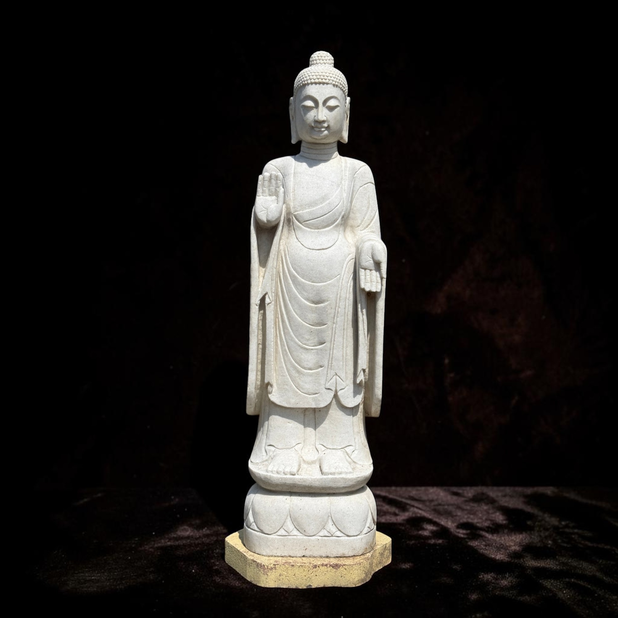 Alte Garten Buddha Statue aus Marmor Stein Schutzgeste 110cm