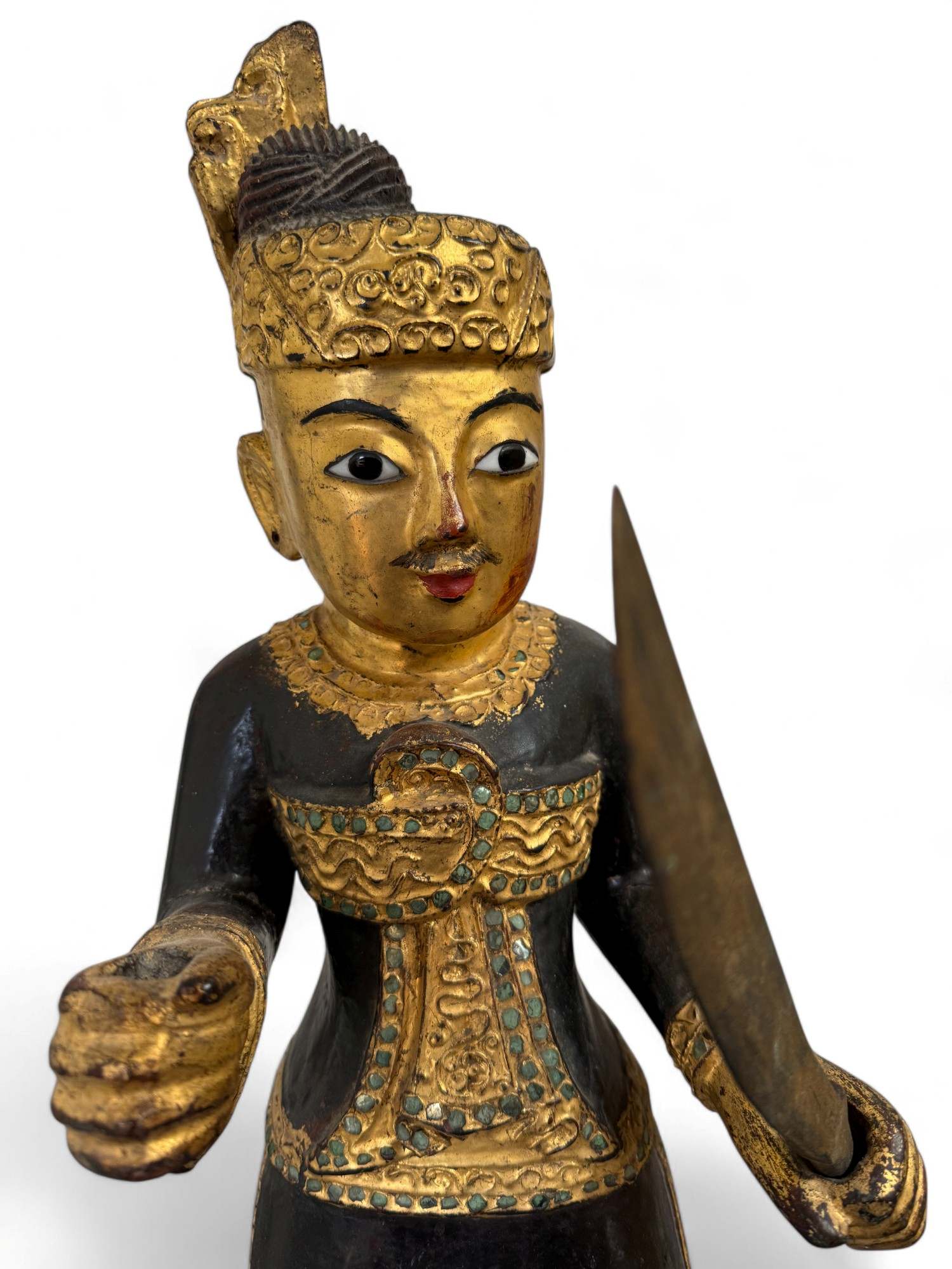 Alte Nat Skulptur aus Birma mit Teilvergoldung - 66 cm groß