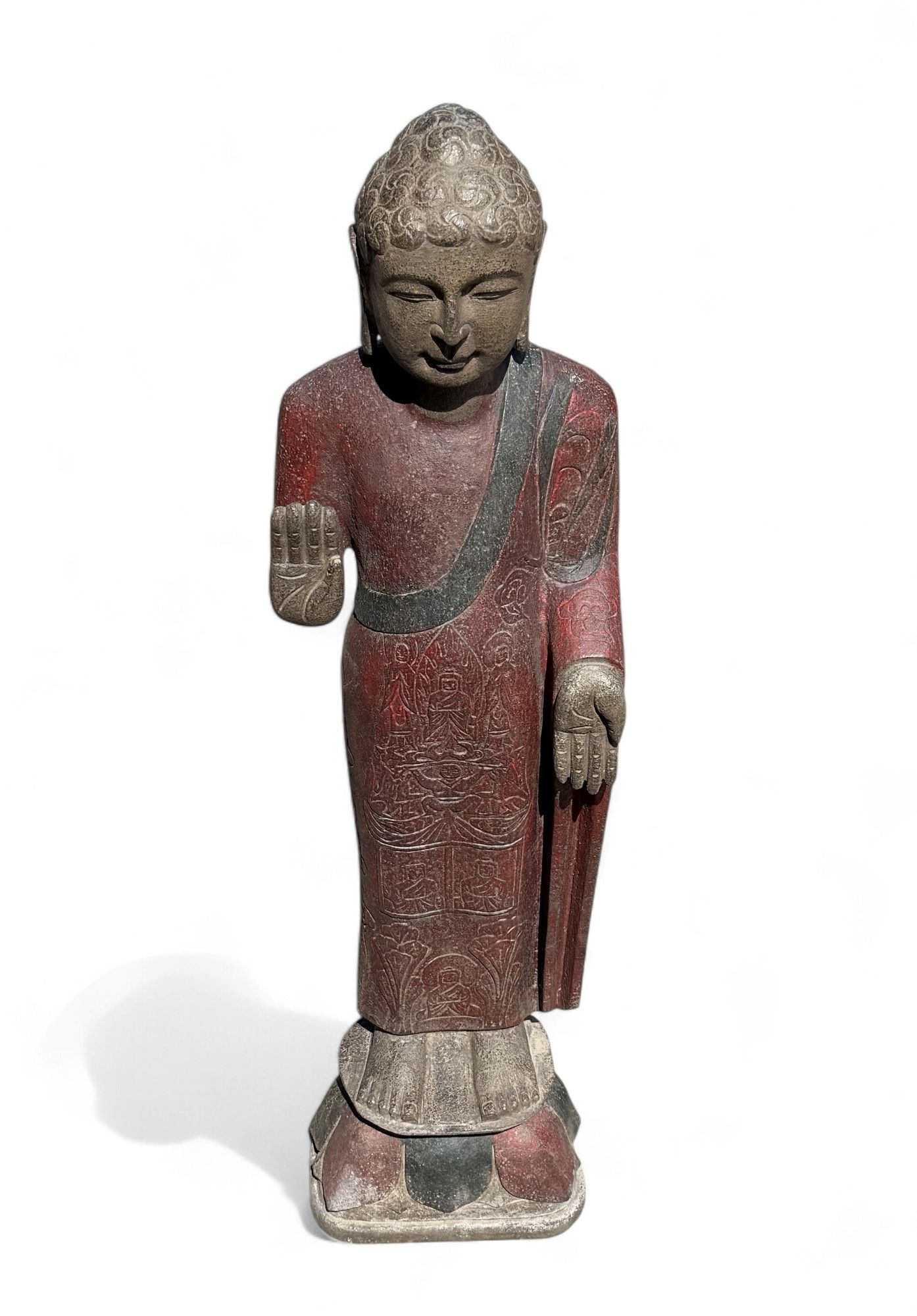 Garten Buddha Statue stehende Skulptur Schutz Geste 120 cm groß