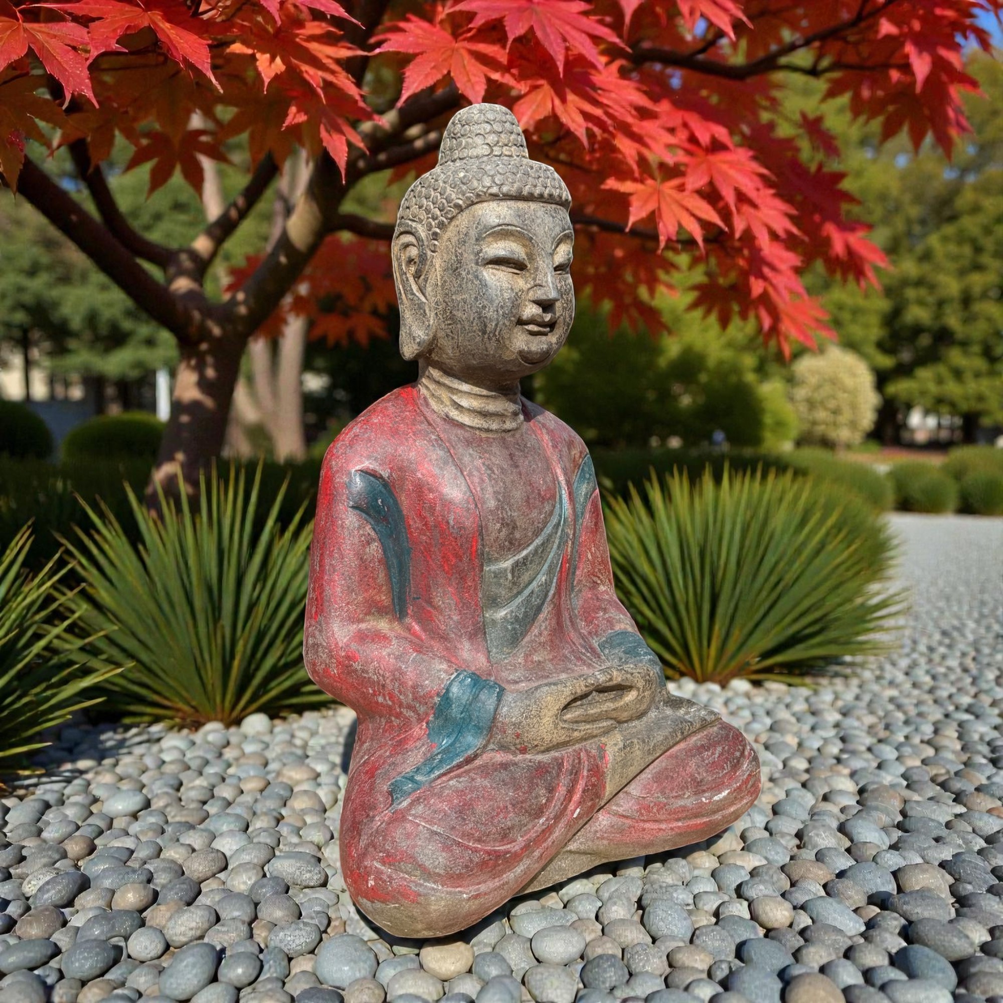 Garten-Buddha Skulptur aus Bluestone – sitzend, 62 cm, Naturstein