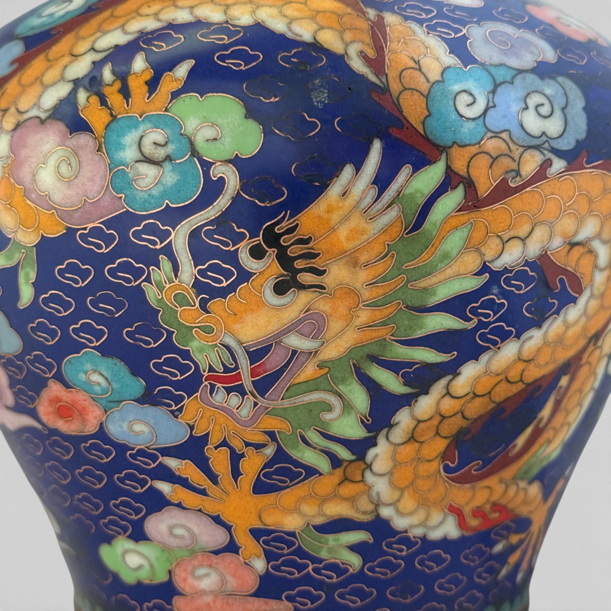 Chinesische Cloisonné Vase Bronze Drache & Phönix