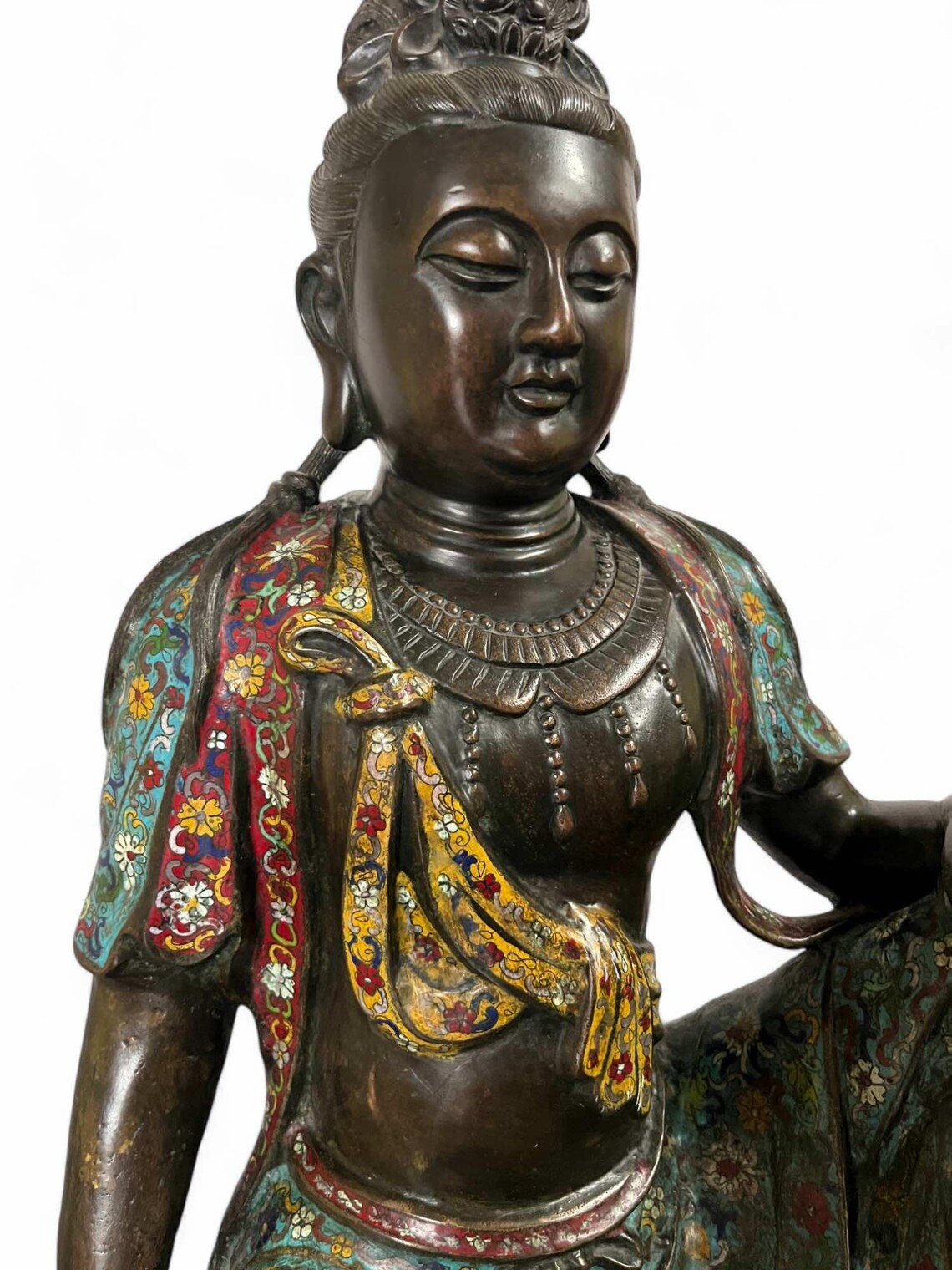 Guanyin Statue Cloisonne Bronze Bodhisattva China