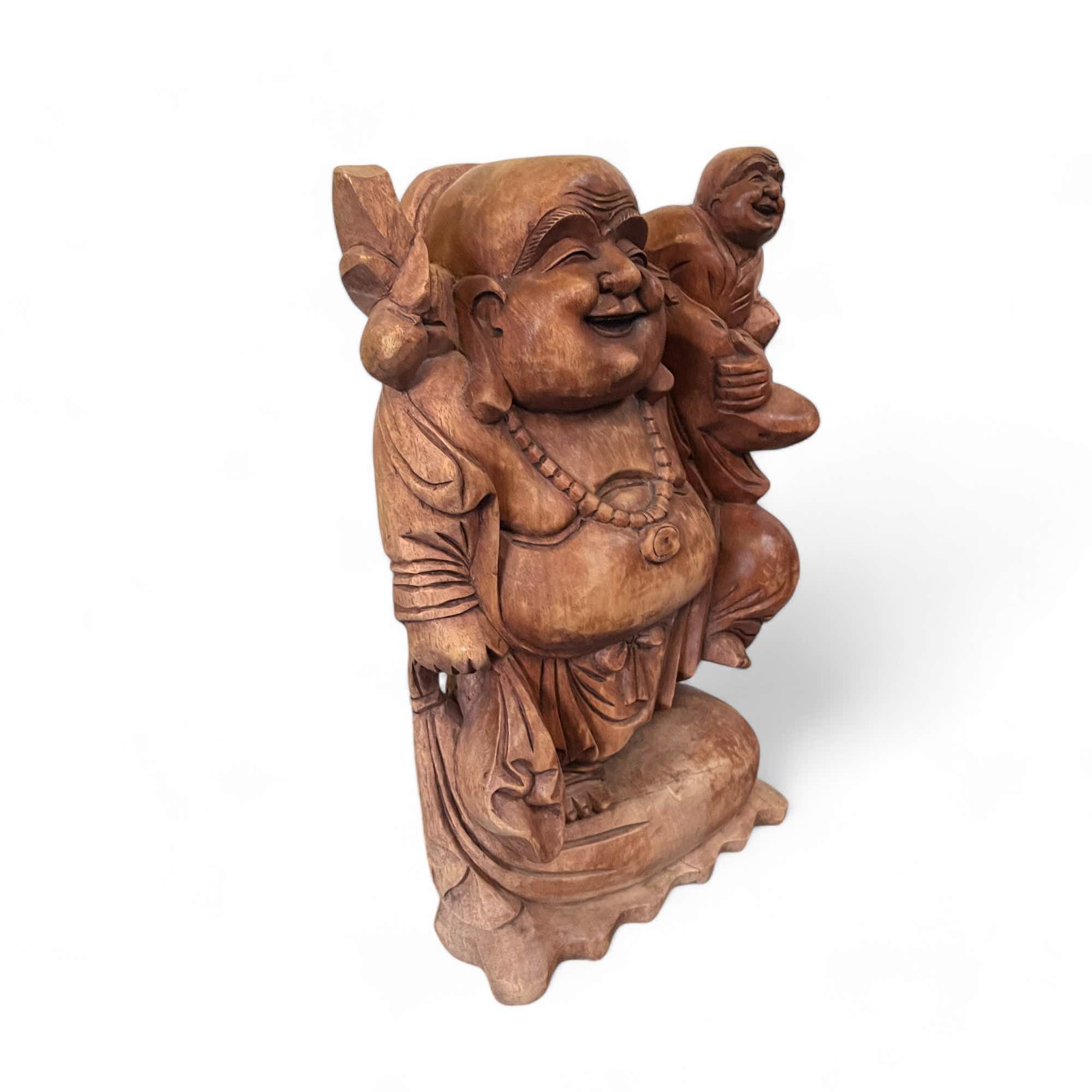 Große Happy Buddha Figur aus Holz (51cm) Reichtumsbuddha