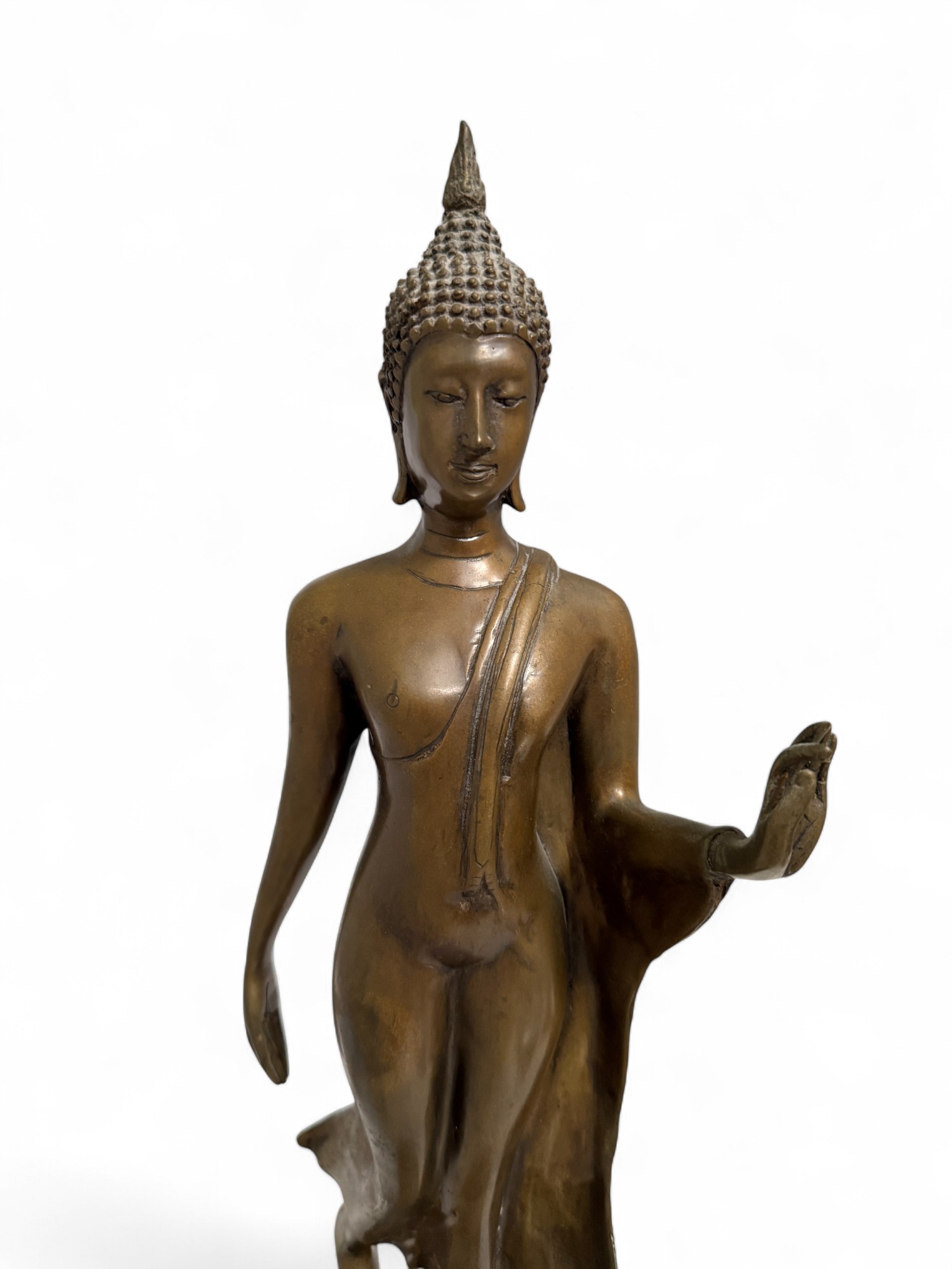 Walking Buddha Figur Bronze aus Thailand 41cm groß