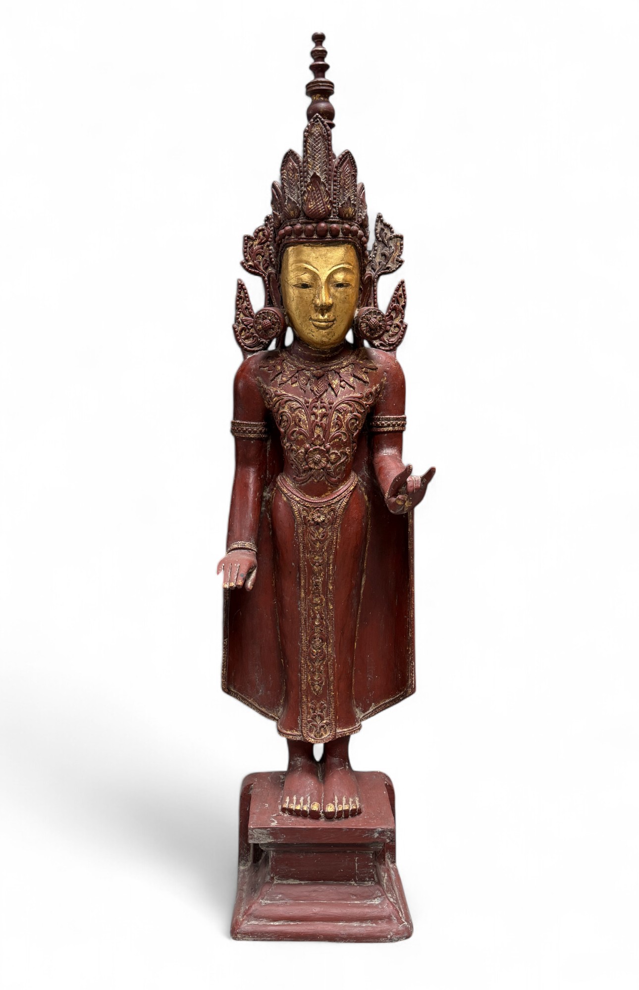 Jambupati Buddha Statue Birma Teak Holz Skulptur Karana Mudra