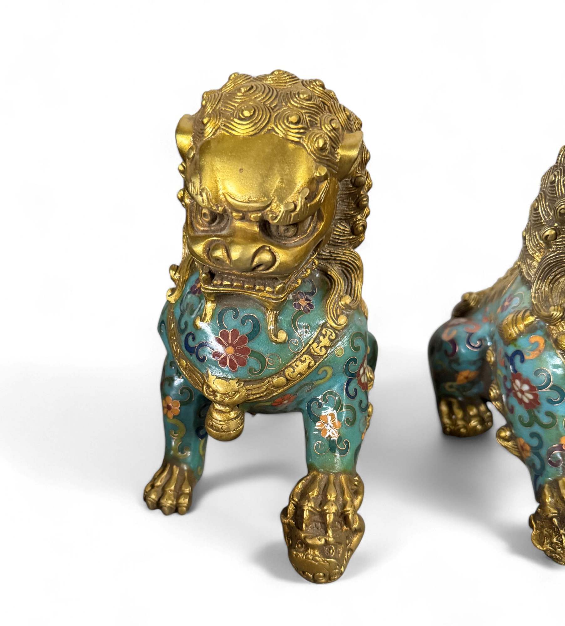 Chinesische Wächterlöwen Bronze Skulpturen Cloisonne Figuren