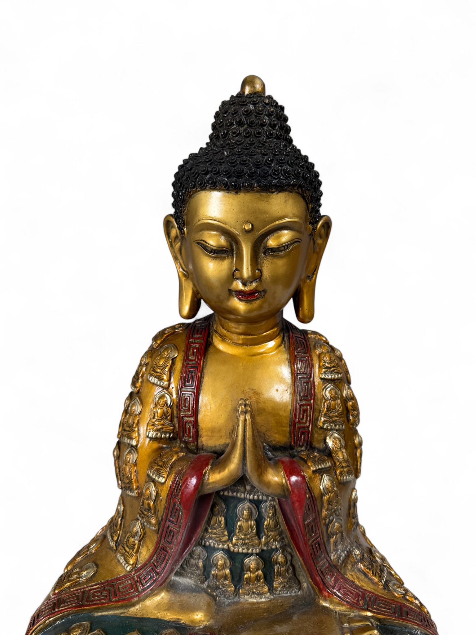 Bronze Buddha Figur – Tibet/China Grenzregion – 41 cm – Anjali Mudra – Verziertes Gewand