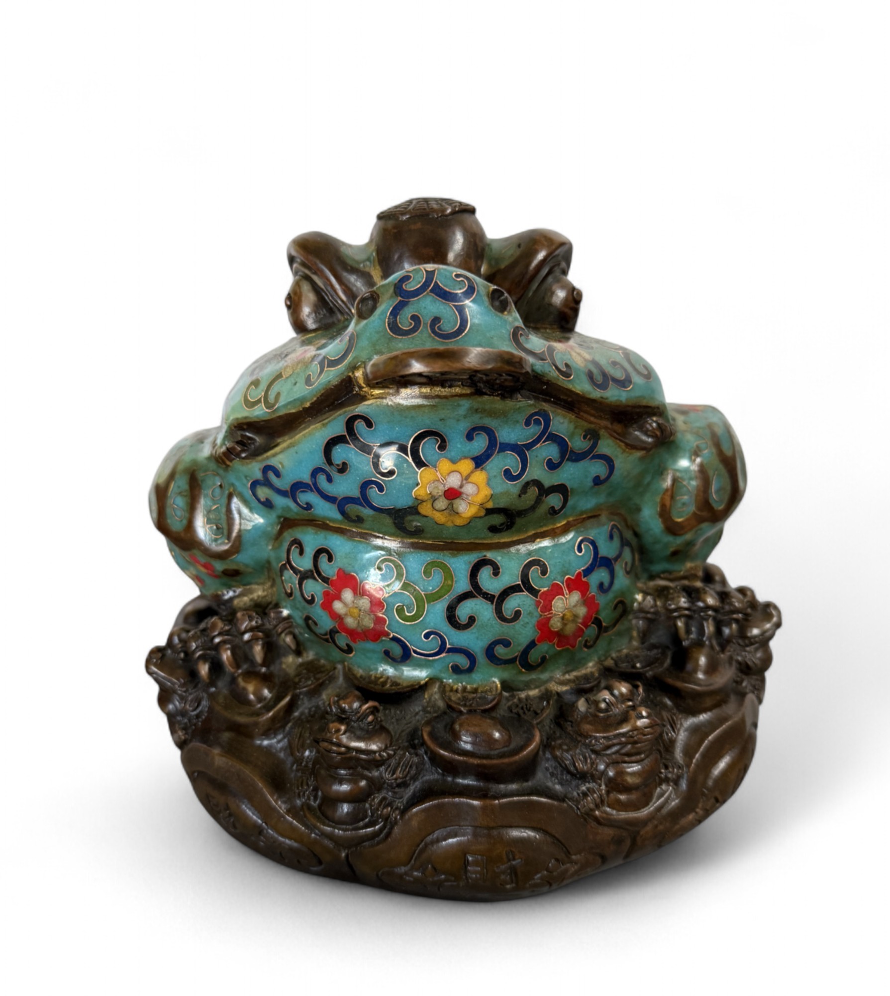 Geldfrosch Geldkröte Bronze Cloisonne chinesische Skulptur