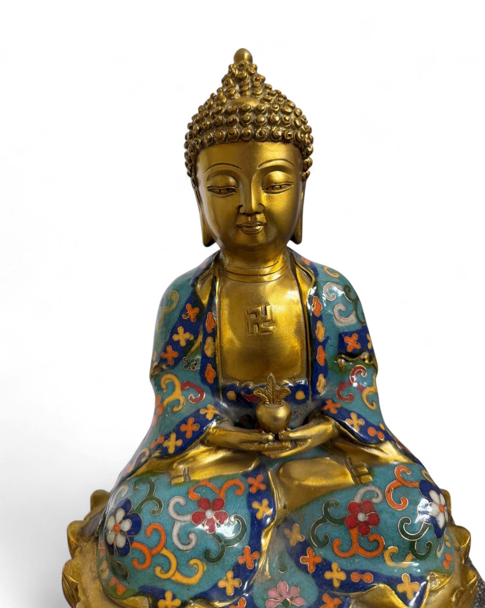 Heilender Medizin-Buddha mit Cloisonné – Bronze, 29 cm