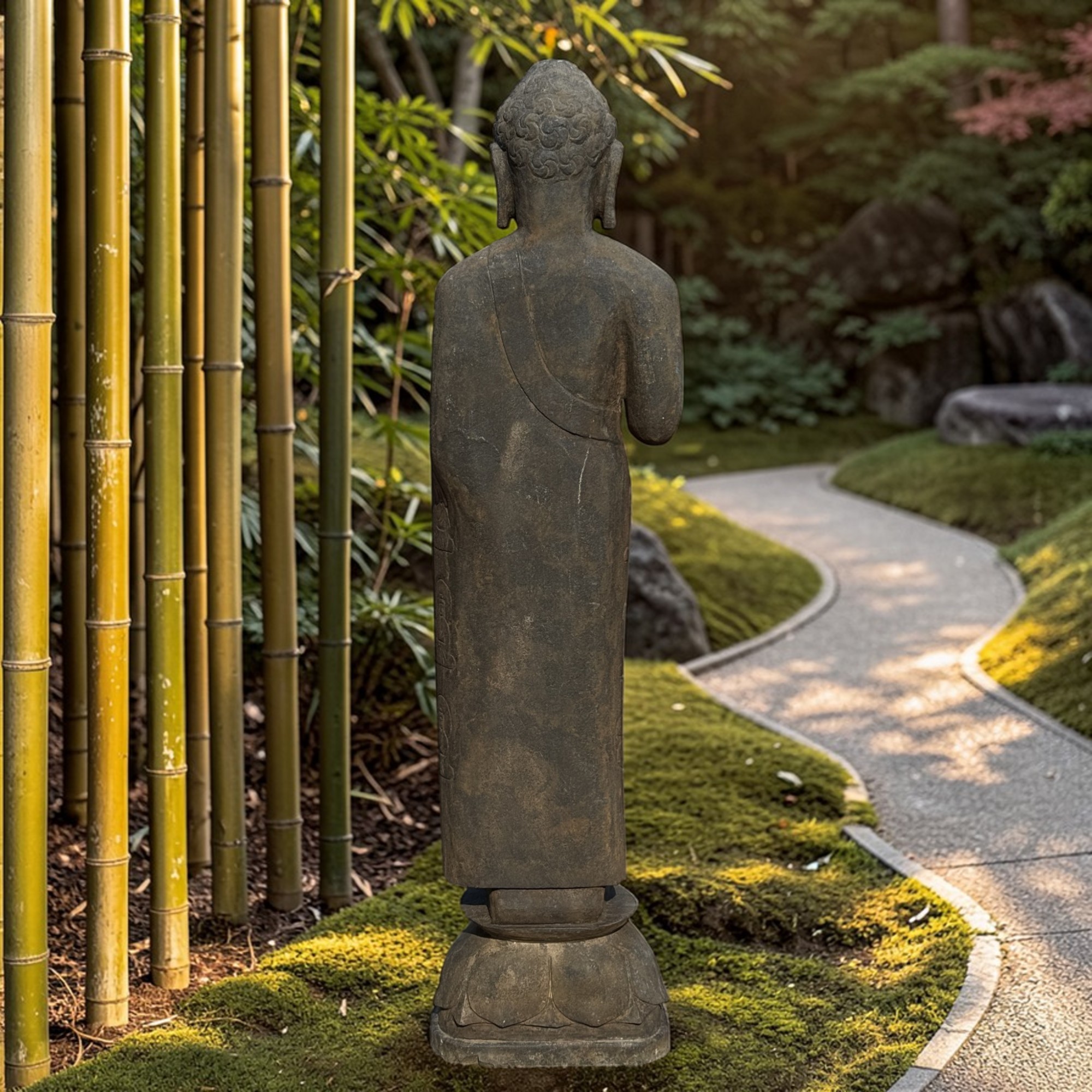 Garten Buddha Statue stehende Skulptur Schutz Geste 121 cm groß