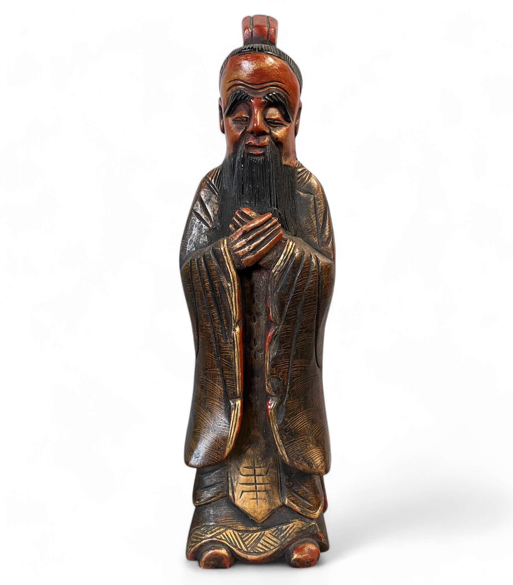 Konfuzius Figur China Holz Skulptur - 46 cm groß