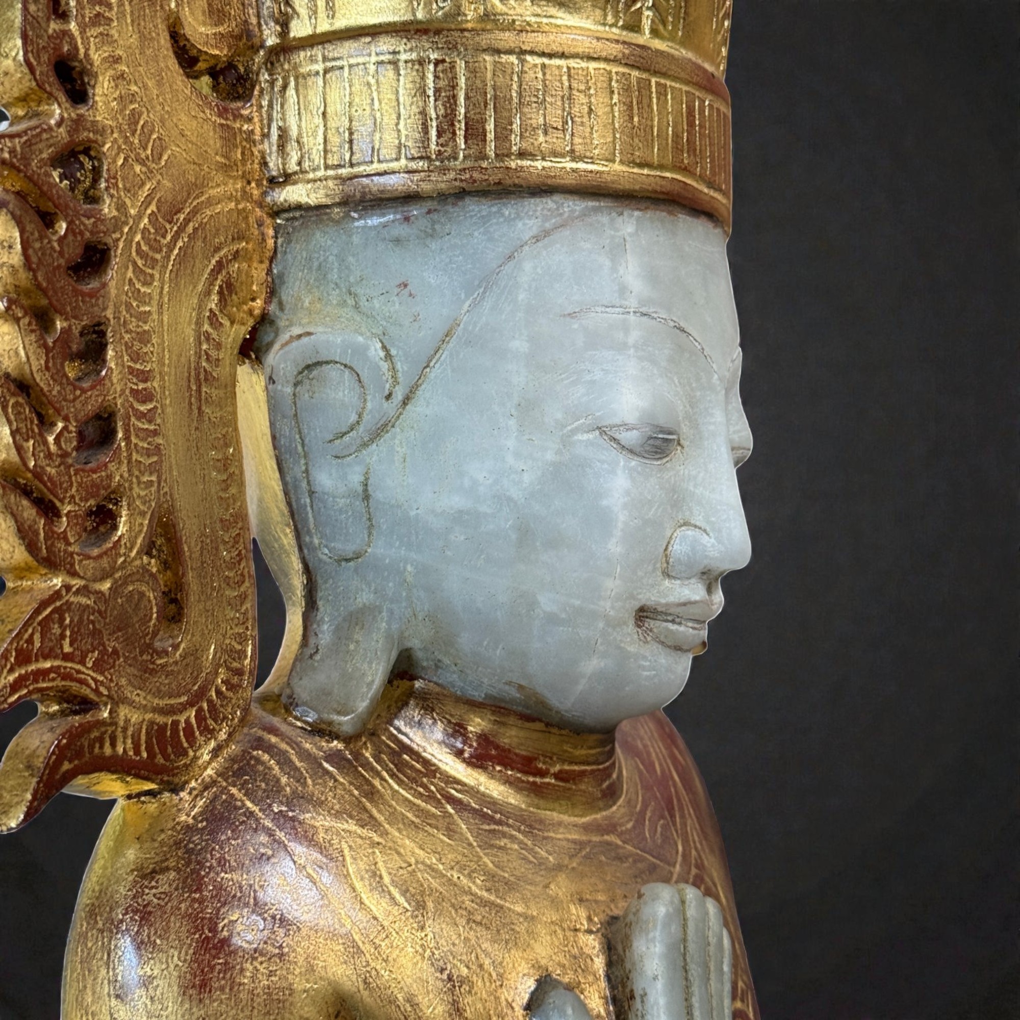 Burma Buddha Statue Alabaster Skulptur 89 cm groß