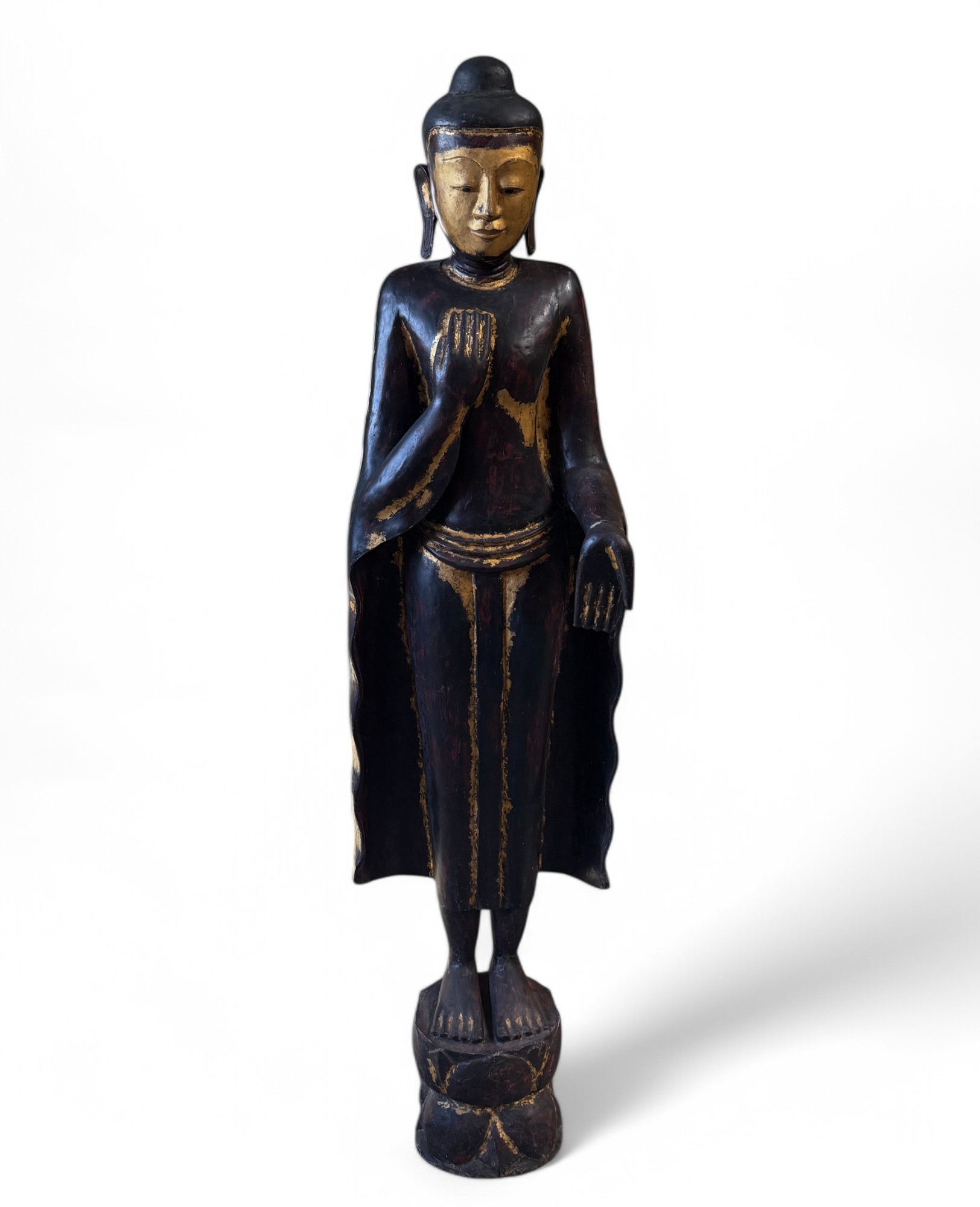 Birmanische Buddha Statue Teak Holz Skulptur Wunschgewährung Birmanische Buddha Statue Teak Holz Skulptur Wunschgewährung