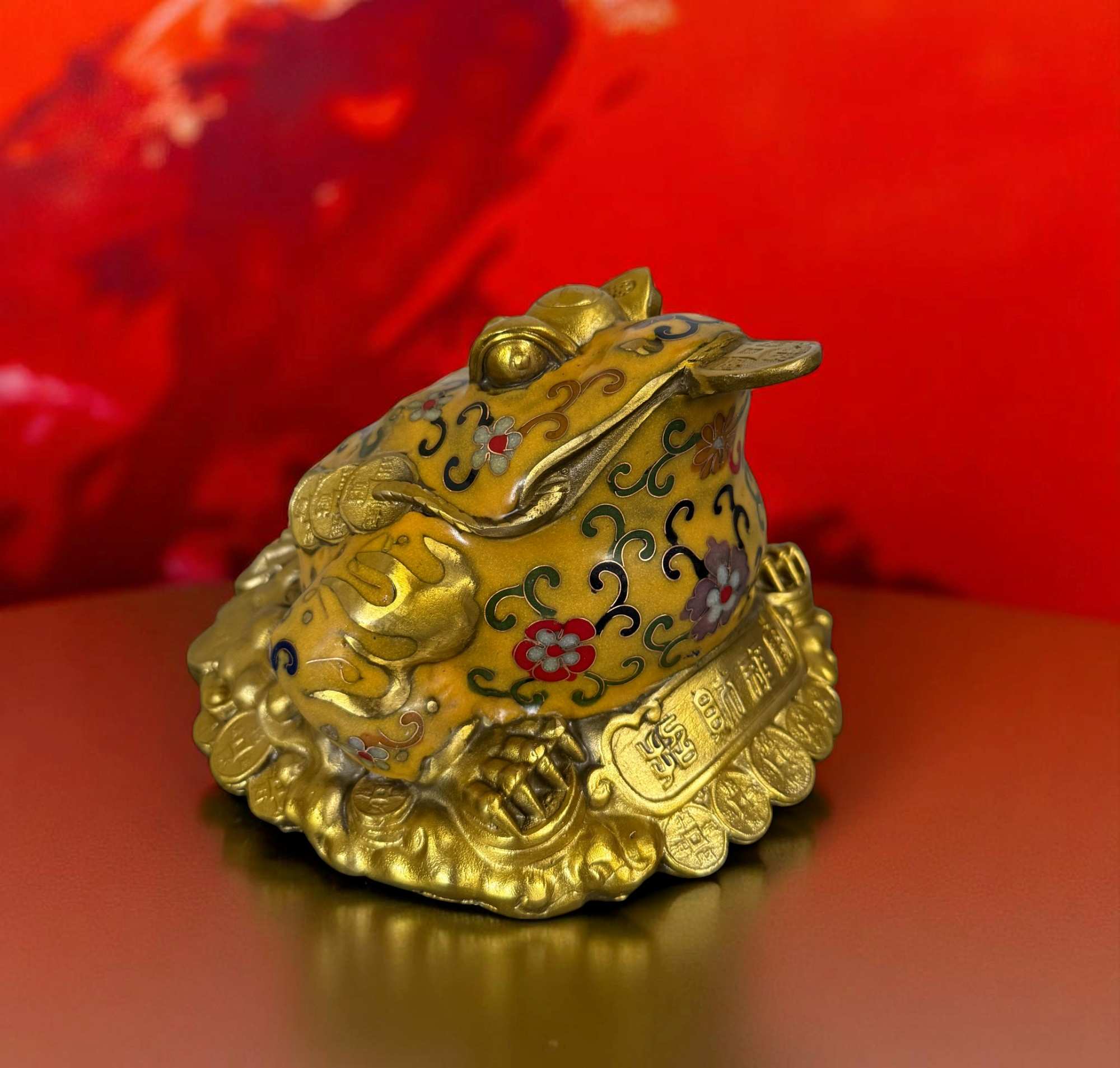Geldfrosch Geldkröte Bronze Cloisonne chinesische Skulptur