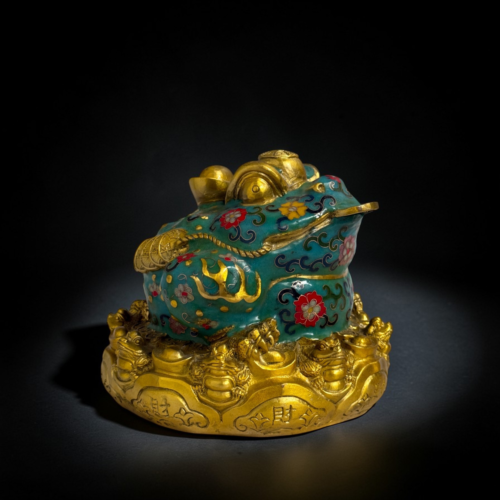 Geldfrosch Geldkröte Bronze Cloisonne chinesische Skulptur