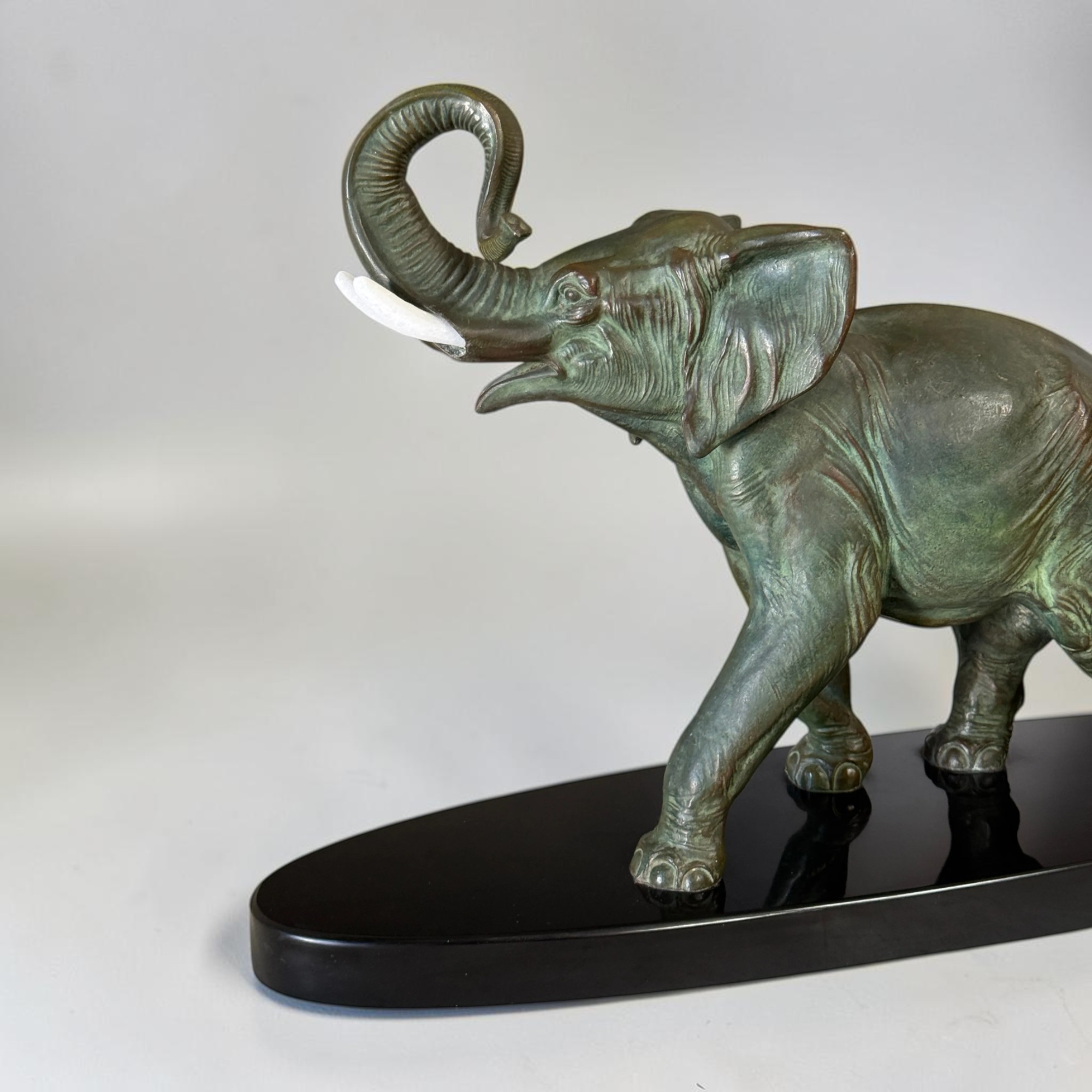 Bronze Elefant Figur Art Déco Marmorsockel alte Skulptur