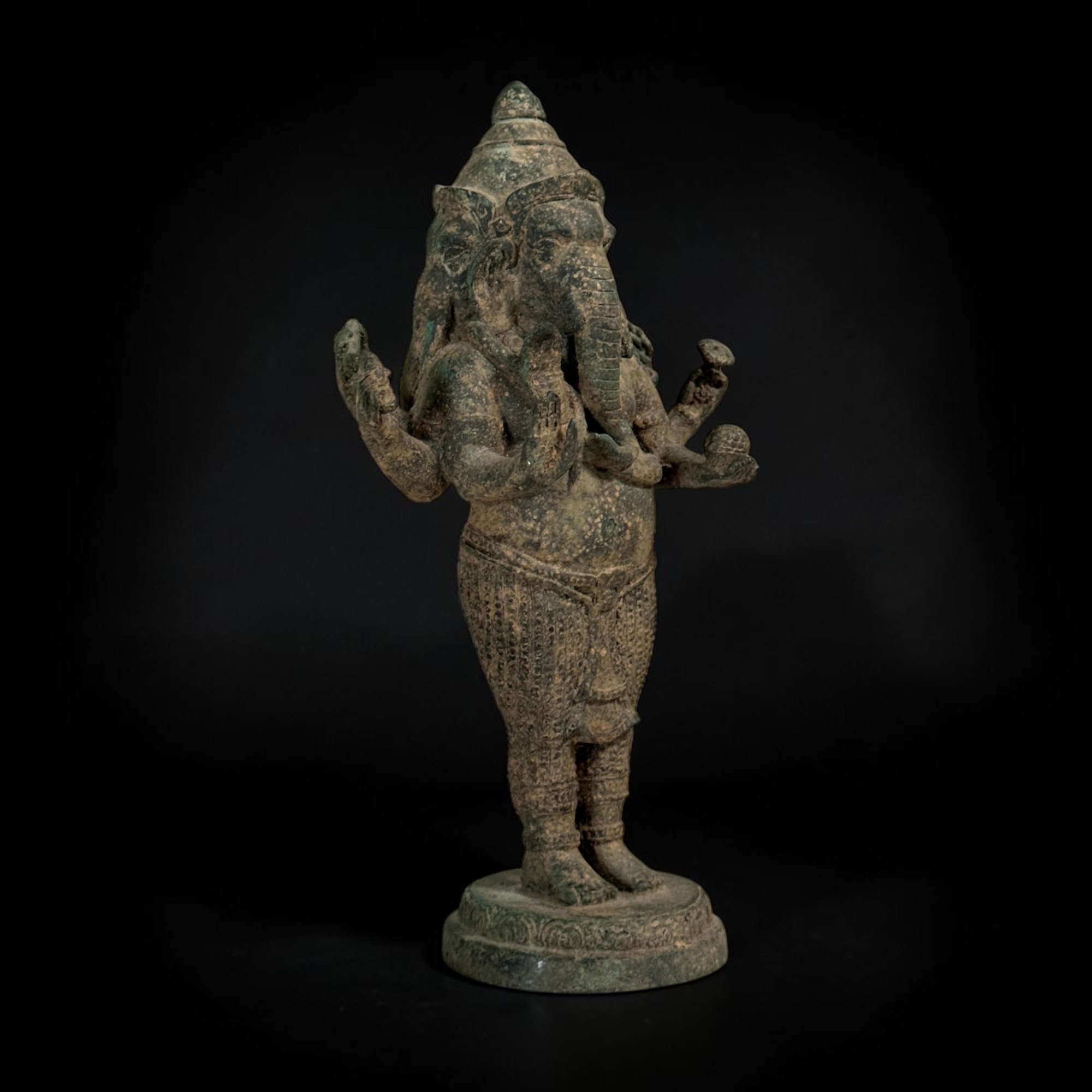 Bronze Ganesha Figur aus Thailand - dreiköpfig - 32 cm groß