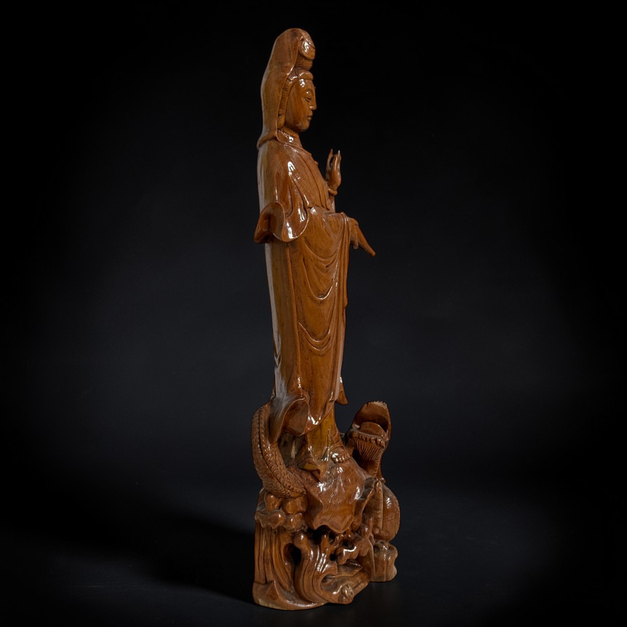 Holz Buddha Statue Guan Yin Skulptur 47 cm groß