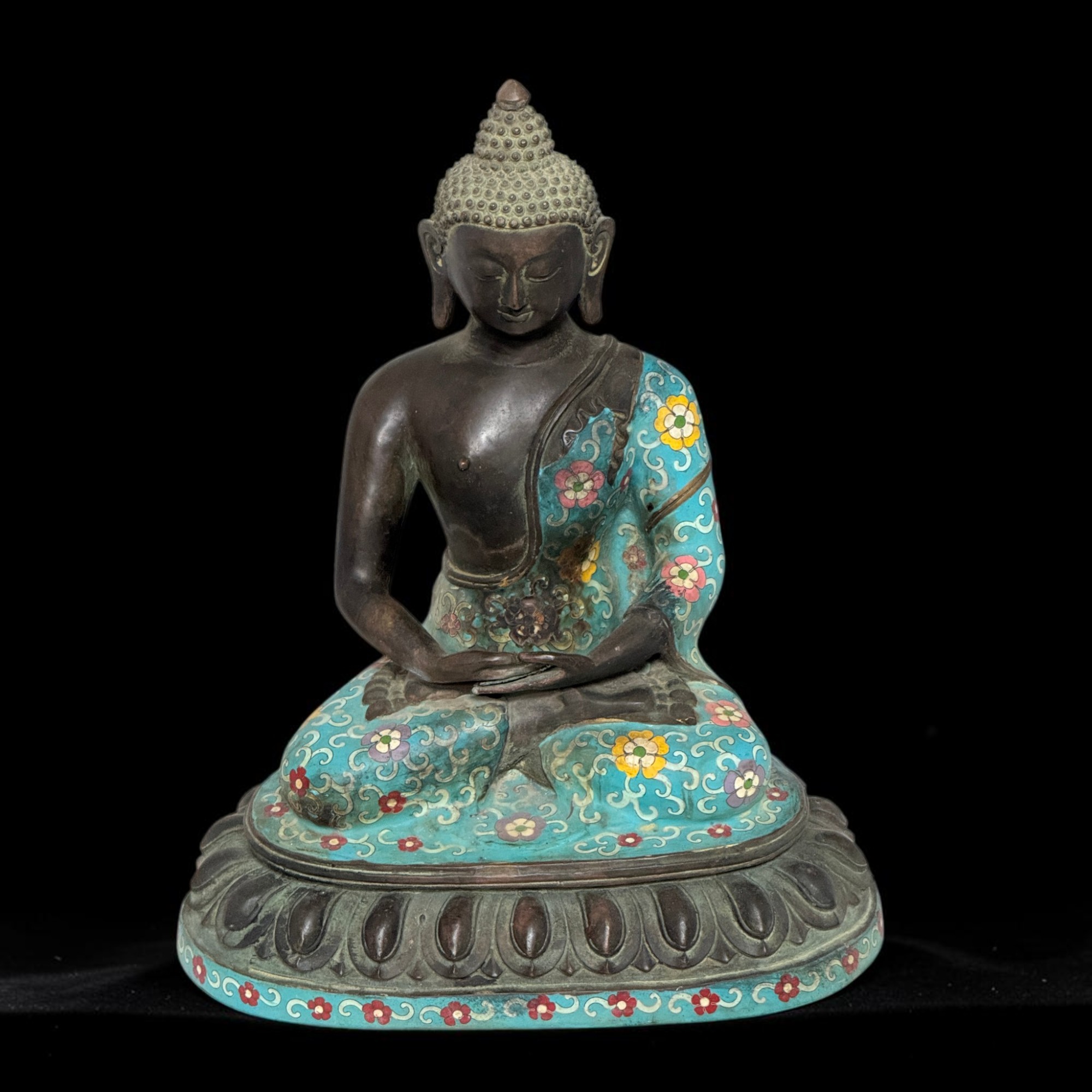 Buddha Figur Bronze China Cloisonne Skulptur 40 cm groß