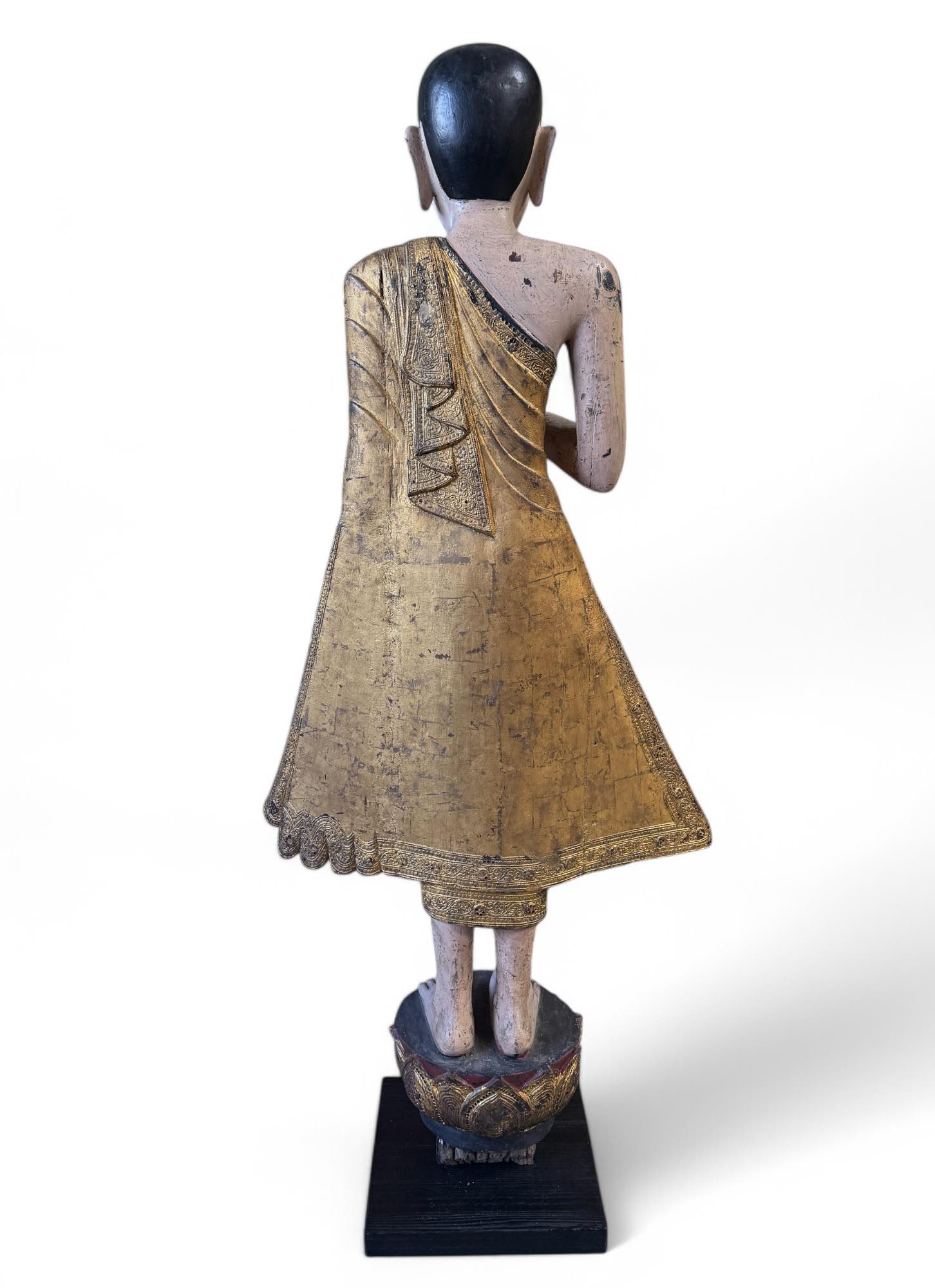 Burma Mönch Statue Teak Holz Skulptur meditierende Pose