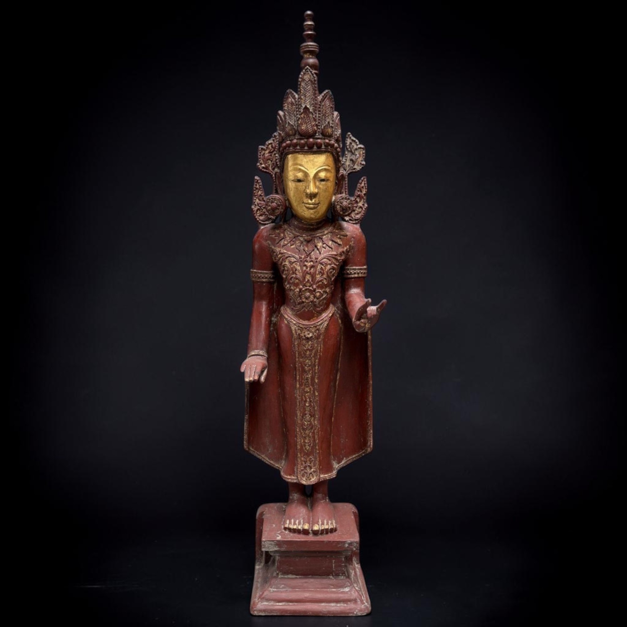 Jambupati Buddha Statue Birma Teak Holz Skulptur Karana Mudra