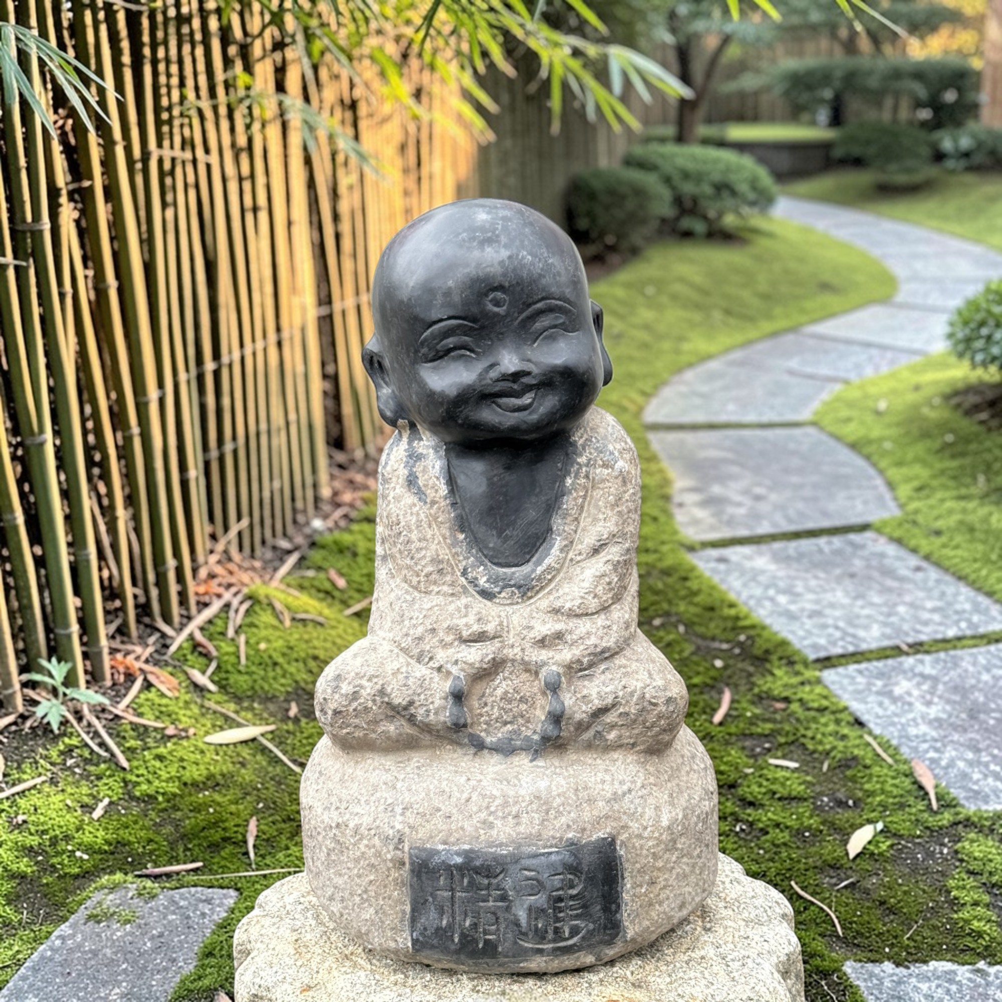 Zen Mönch Garten Figur 34cm Naturstein Skulptur Tibet China Frostfest 14,5kg