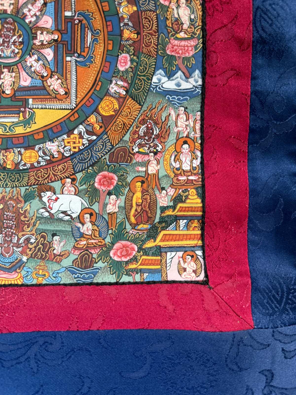 Handgemaltes Thangka Nepal – Buddhas & Mandala, ca. 30 J.