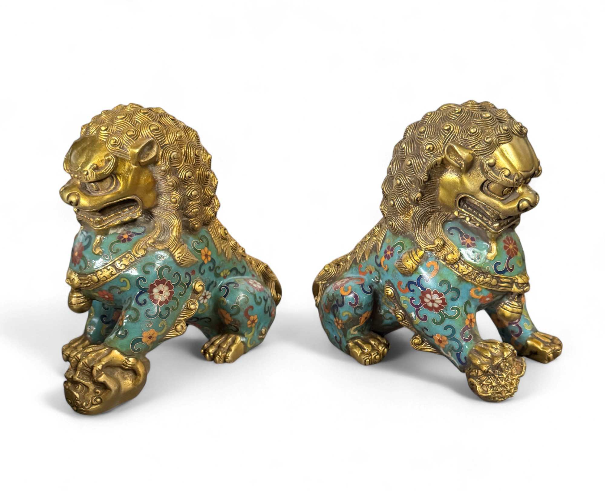 Chinesische Wächterlöwen Bronze Skulpturen Cloisonne Figuren